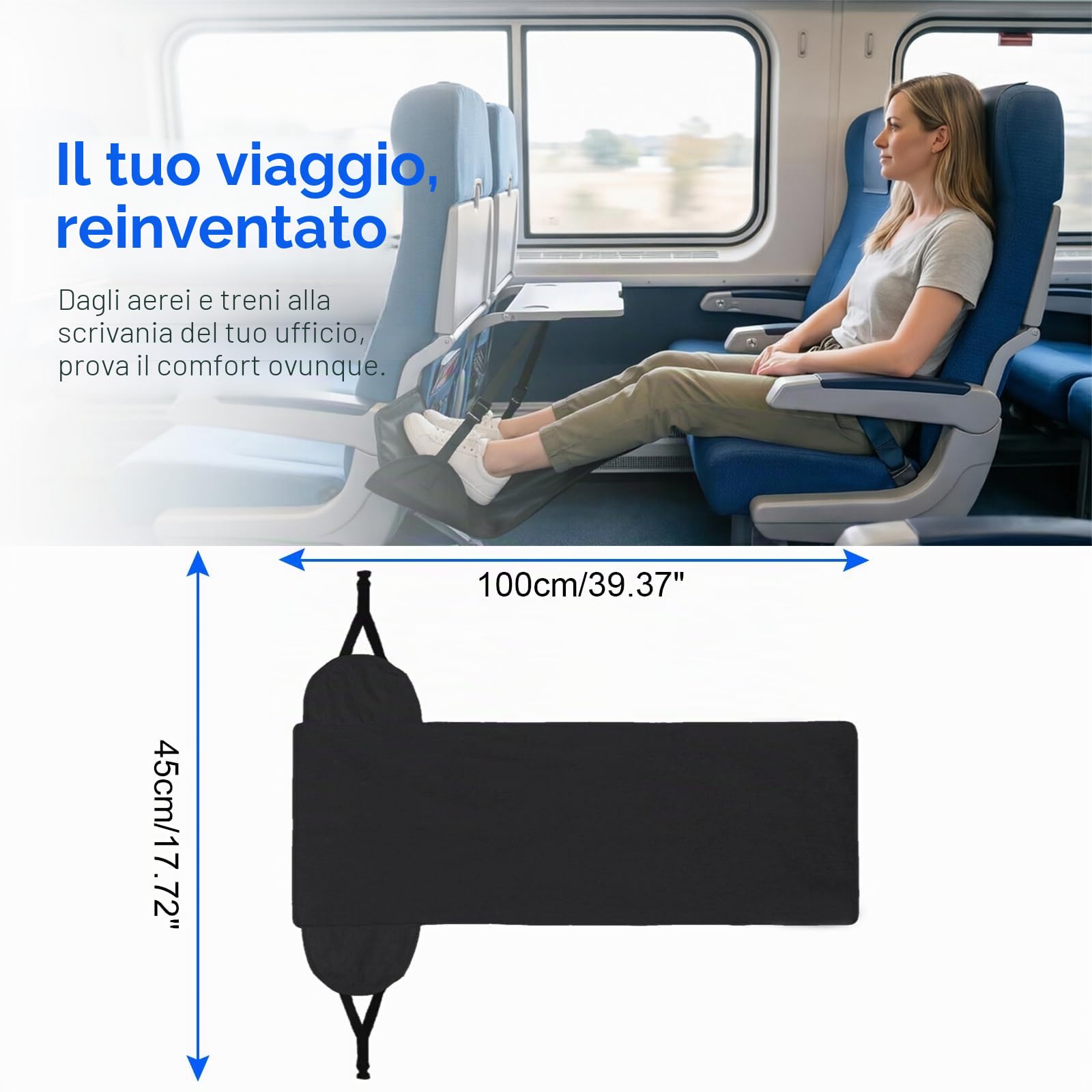 Poggiapiedi Aereo Portatile, Amaca per Piedi e Gambe Regolabile in Altezza, Adatto per Viaggi in Aereo, Ufficio, Treno, Autobus, Lunghi Viaggi, Nero