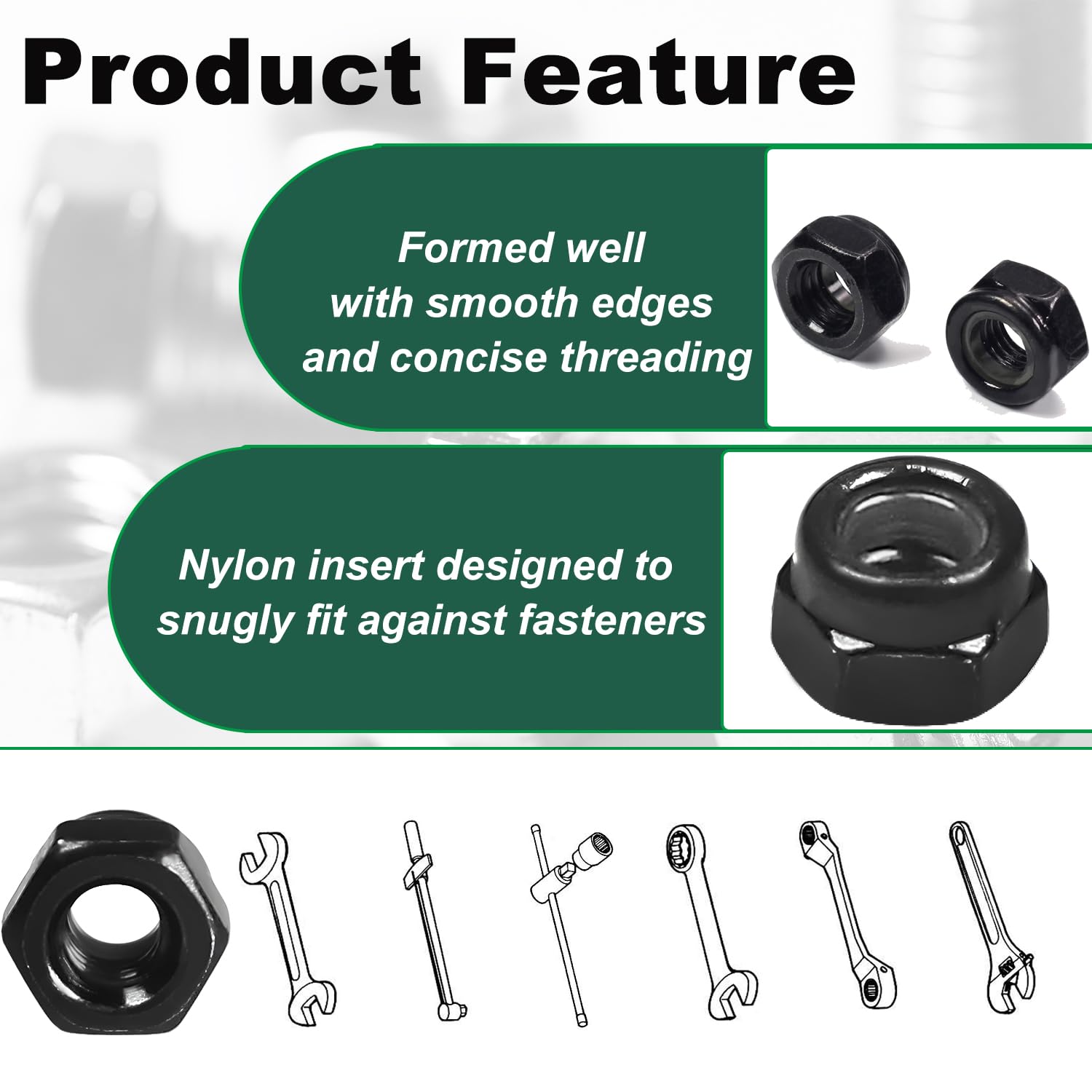 M3 115 Pcs Locknuts Metric Nylon Inserted Hex Lock Small Nuts Self-Lock Nylon - View #7