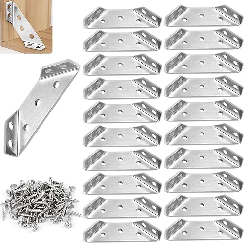 UYXiNONE Corner connectors for Wood，Universal Stainless Steel Furniture Corner Connector，Corner Bracket，Corner Brace for Cabinet, Closet, Furniture (20), Silver