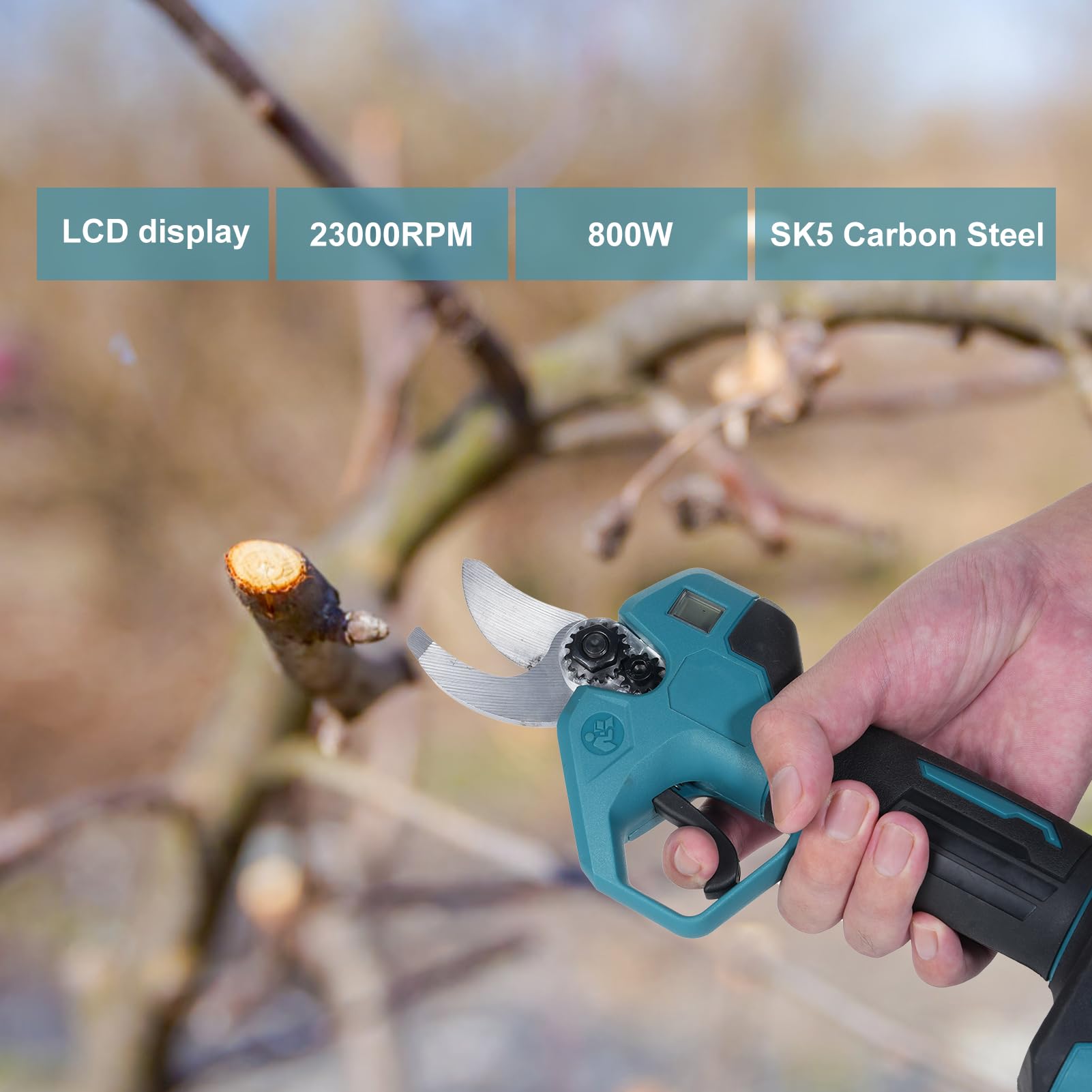 Akku Astschere, Elektrische Gartenschere 35mm für Makita 18V Akku, Bürstenloser Motor, LCD zum Beschneiden von Bäumen Obstbäumen(ohne Akku und Ladegerät)