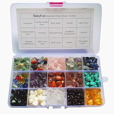 SeeuFun Assorted 6-9mm Undrilled Crystal Stone Tumbled Chips Stone Home Indoor Decorative Gravel,Fluorite,Turquoise, Rose Quartz,Amethyst 0.9pound