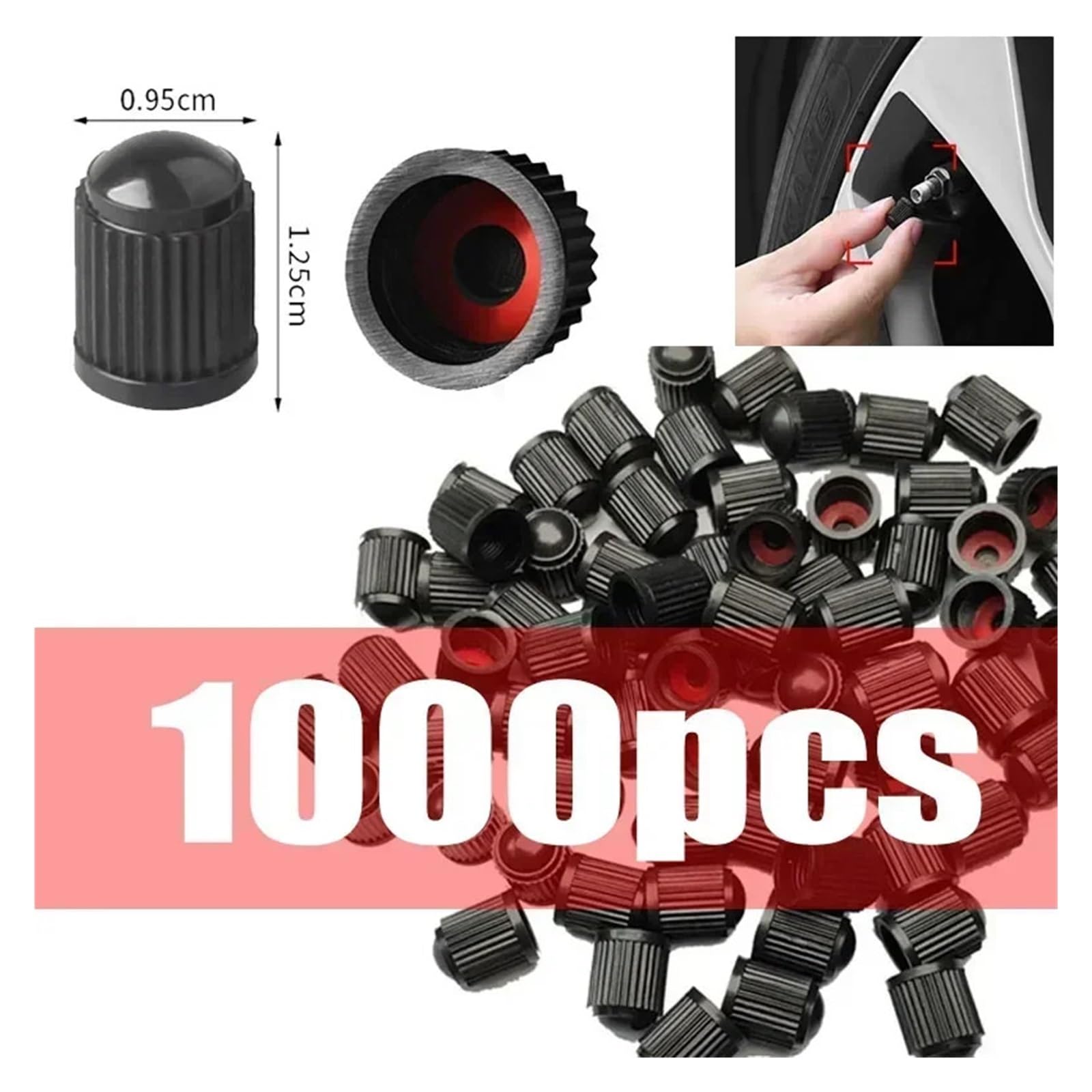 1000/4 pezzi Tappi valvola for pneumatici auto in plastica nera Tappi valvola for pneumatici bici con anello di tenuta O Valvola antipolvere a cupola compatibile con biciclette e motociclette(1000PCS)