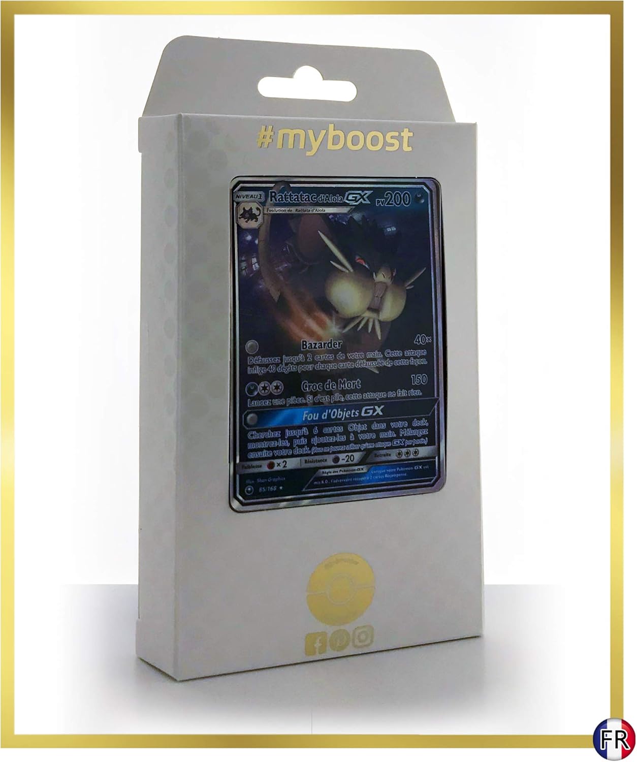 Rattatac d'Alola-GX (Alolan Raticate-GX) 85/168 – #myboost X Soleil & Lune  7 Tempête Céleste – Box of 10 Pokemon French cards – TopToy