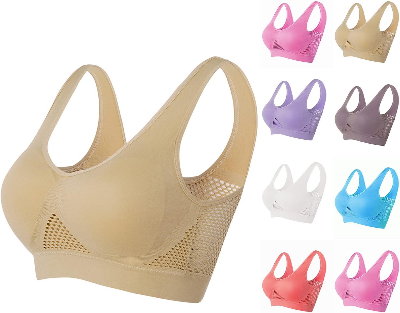 takaeysSports Bras for Women Padded Breathable Comfy Underwear Workout Yoga Bra Cool Liftup Air Bra No Steel Ring