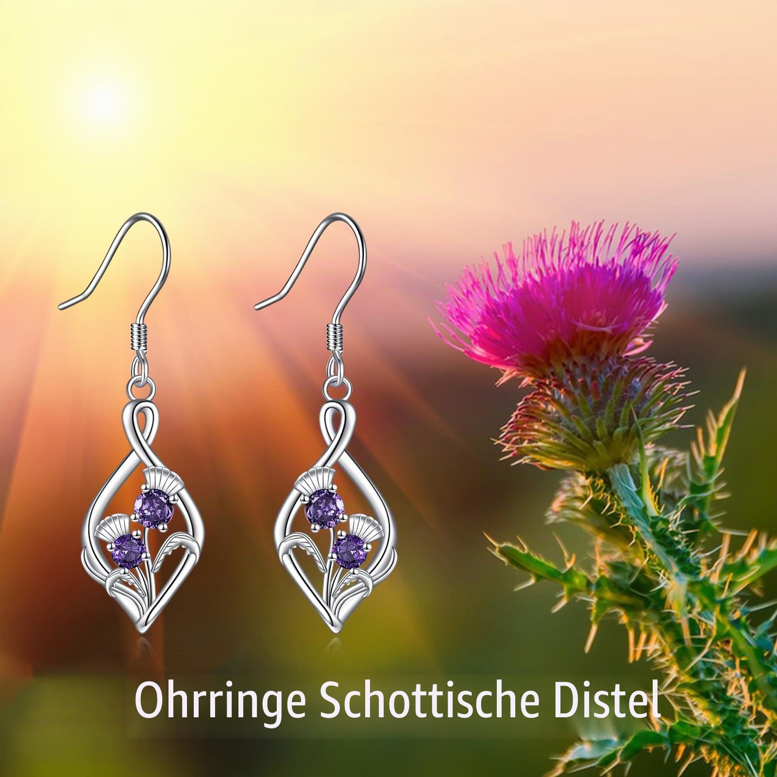 Unendlichkeit Ohrringe für Damen 925 Sterling Silber Sonnenblume/Pilz/Schottische Distel/Gänseblümchen Hängend Ohrhänger für Mädchen Infinity Schmuck Geschenk