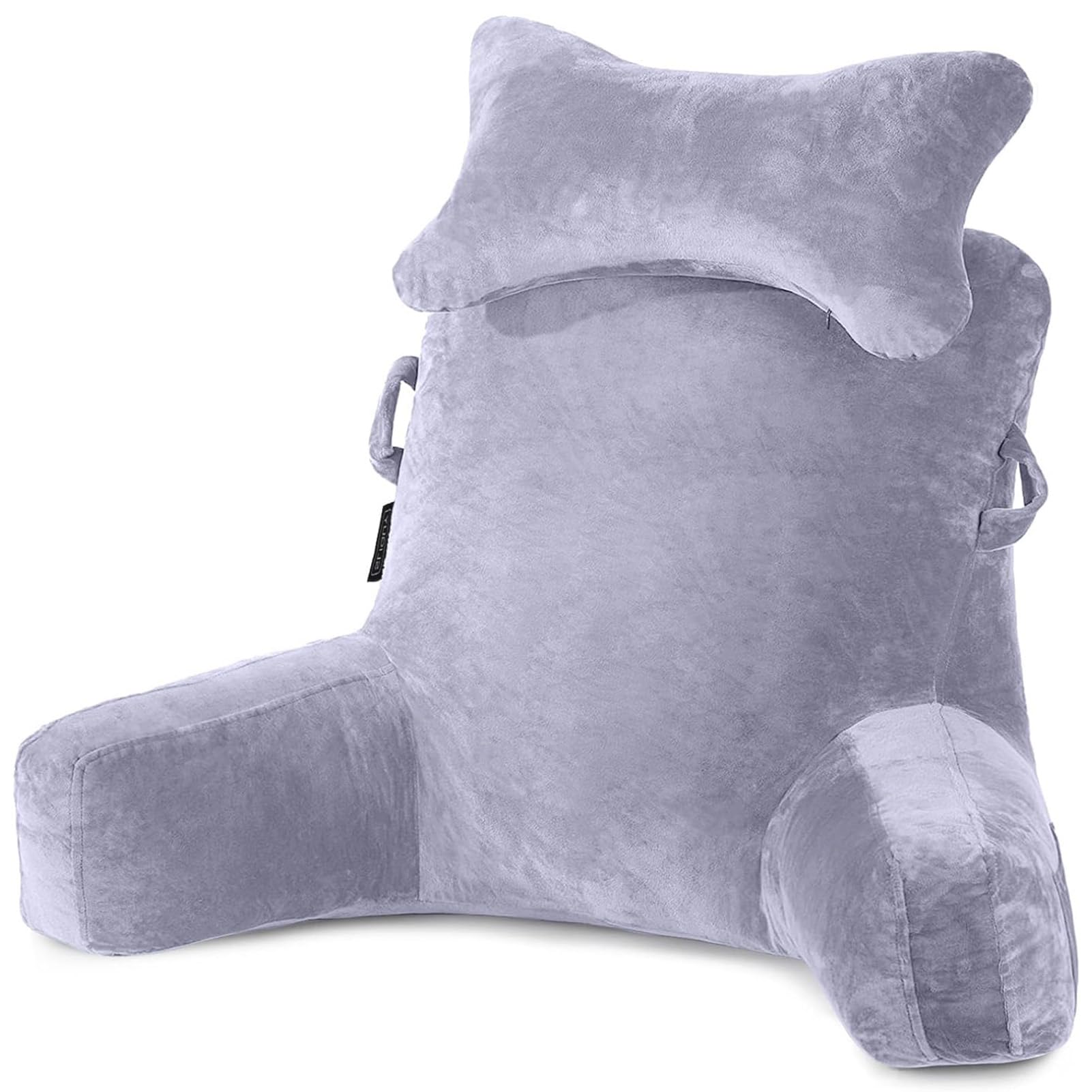 SLIGUY Reading Pillow-Bed Rest Pillow with Detachable Neck Roll & Higher Support Arm for Sitting in Bed Couch or Floor-Backrest Reading Pillow Adult Back Pillow for Watching TV/Gaming,Light Grey