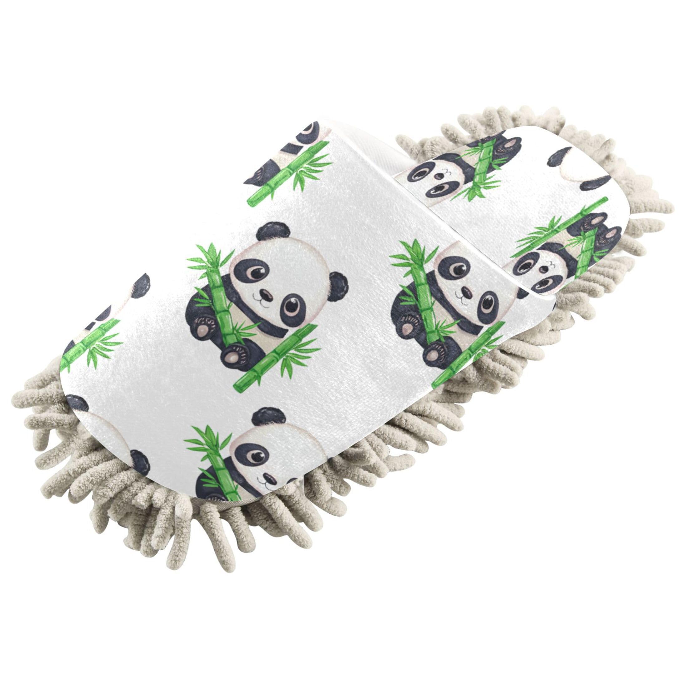 Kigai Cute Pandas Mop Slippers for Floor Cleaning, Slippers for Women Men, Microfiber Floor Cleaning, L