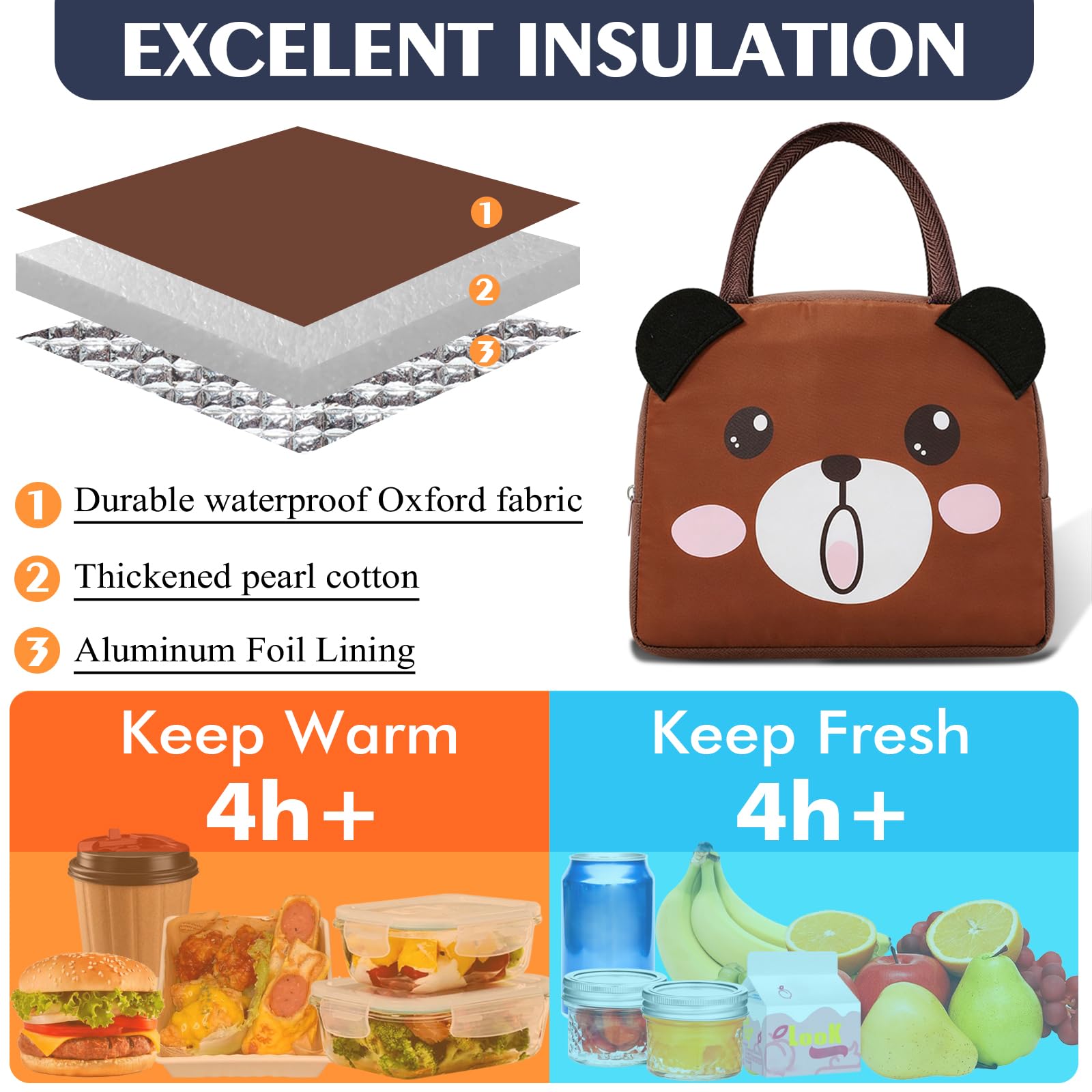 Lunch Bags Tote Cooler Bag Insulated Reusable Lunch Tote Bags Cartoon Portable Lunch Box Bag for Work Office — view 3