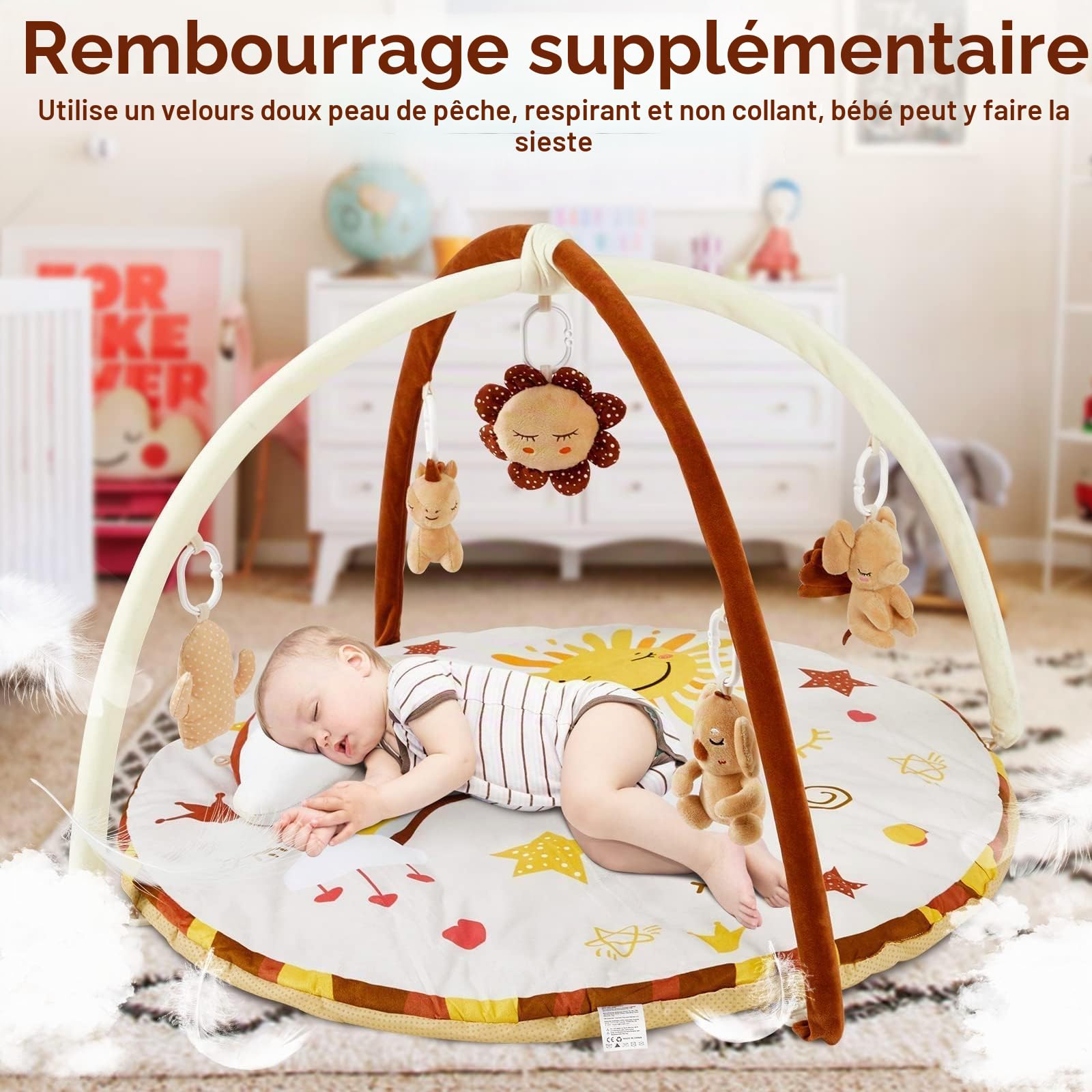 Tapis d'Éveil Bébé, Arche d'éveil Bébé avec 9 Jouets Amovibles, Tapis de Jeu pour Bébés et Enfants à Partir de 0+ Mois,Antidérapant Plus épais,Facile à Nettoyer, Indispensable pour les Nouveau-nés