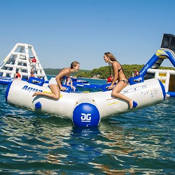 AQUAGLIDE Axis Rocker - 12'2 Inflatable Water Seesaw for Up to 4 People, Duratex 28-oz PVC, Low-Profile Design, Team-Building & Balance Fun