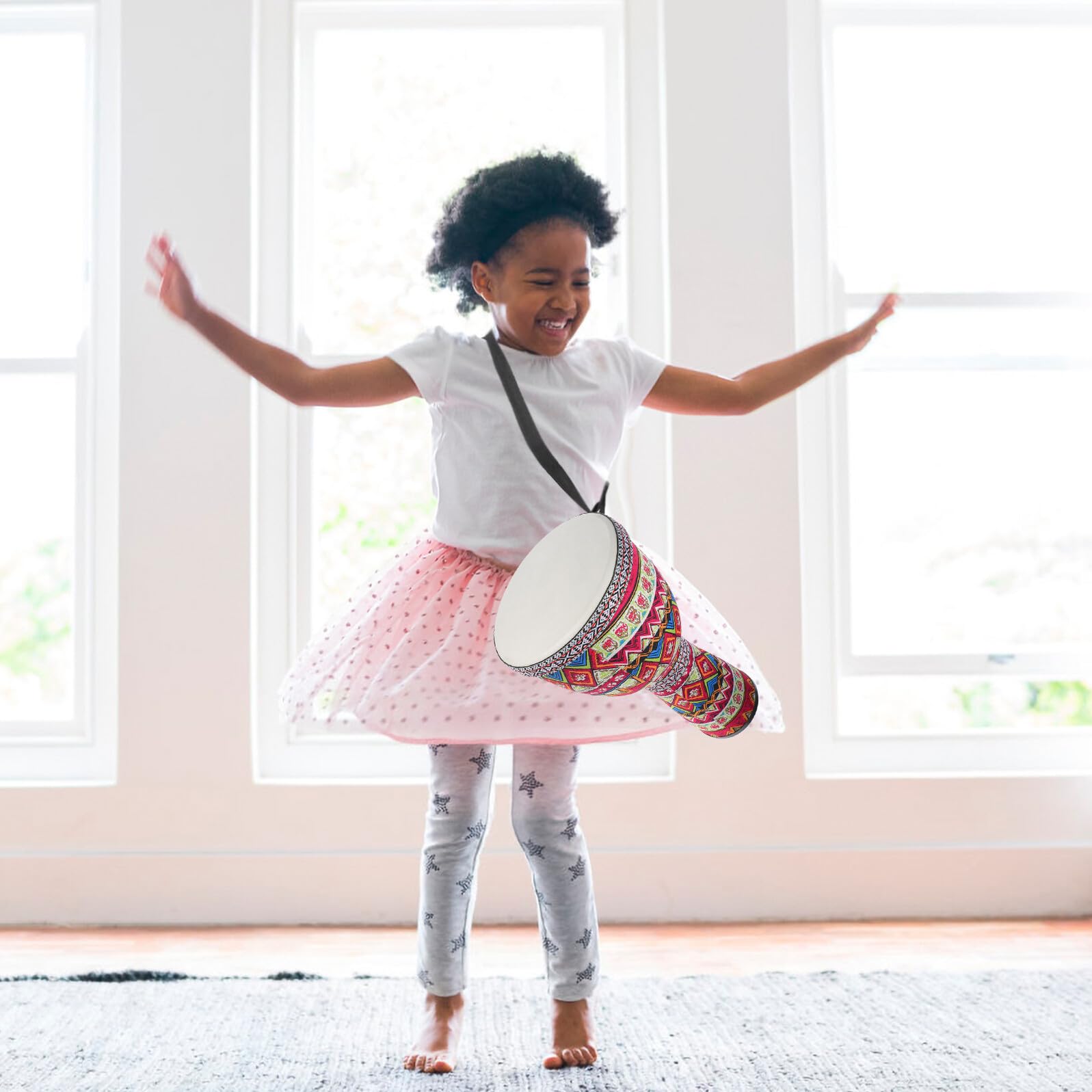 Toyvian Tamburo Djembe in Abs Leggero Fondo Piatto Strumento a Percussione Portatile e Design Tradizionale Dipinto a Mano e Gioco Educativo per Bambini per Principianti
