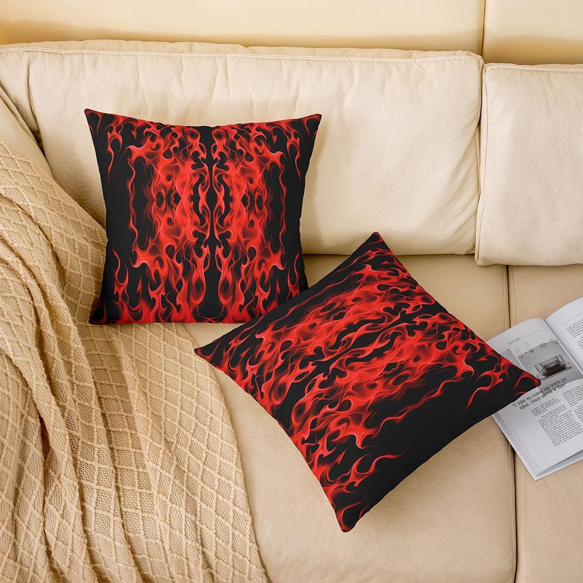 Homewish Red Flame Throw Pillow Covers (Pack of 1),Gradient Fire Smoke Cushion Cover for Girls Boys Teens Neon Art Pillow Cases Abstract Art Living Room Sofa Bed Decor,16" Lx16 W image 3