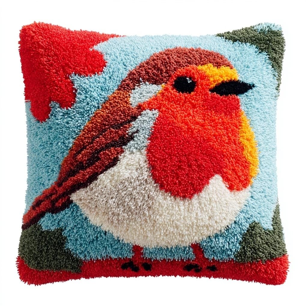AxiangziK Latch Hook Pillow Kits 17x17in,Robin