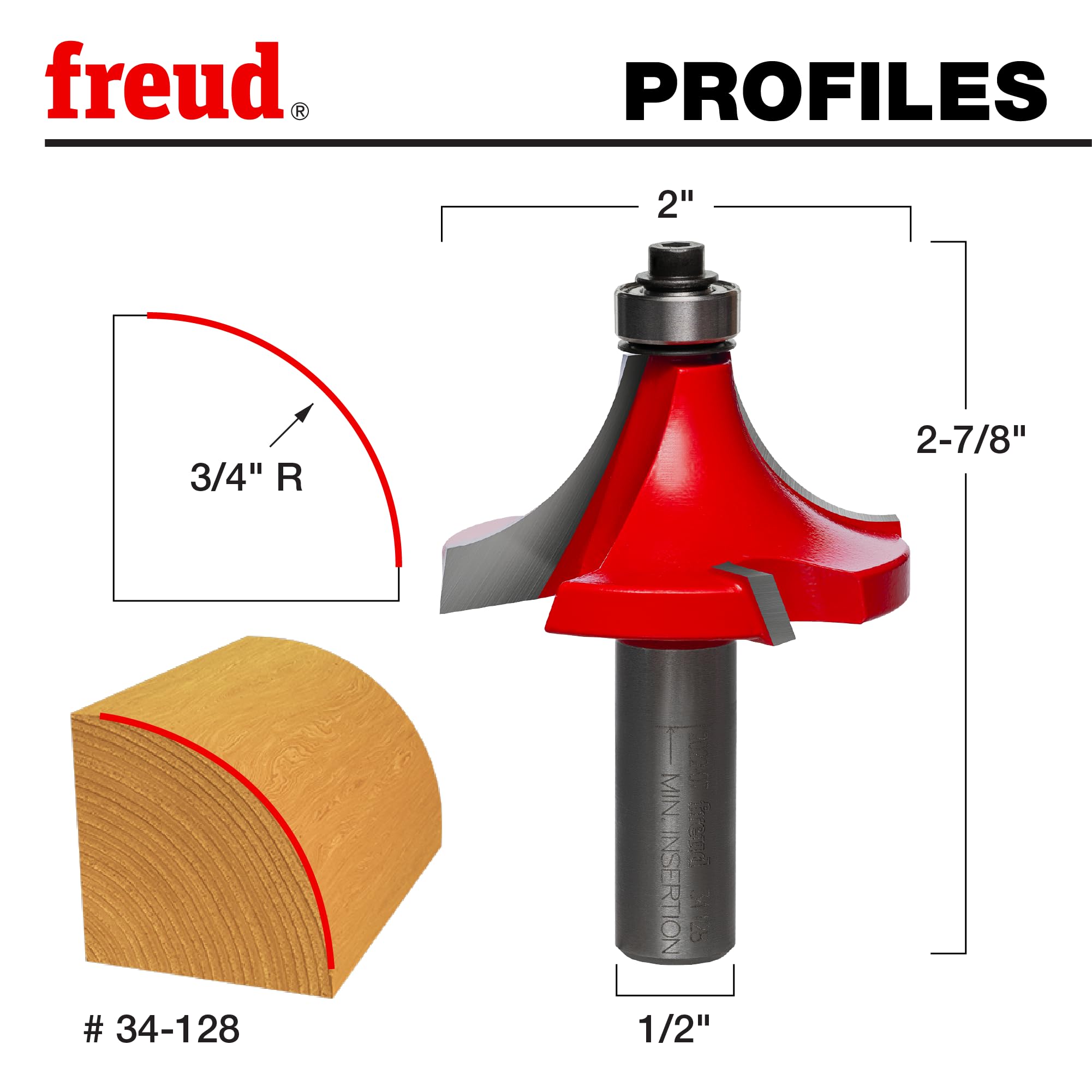 Freud 34-128 Router Bit - 3/4" Rounding Over -3