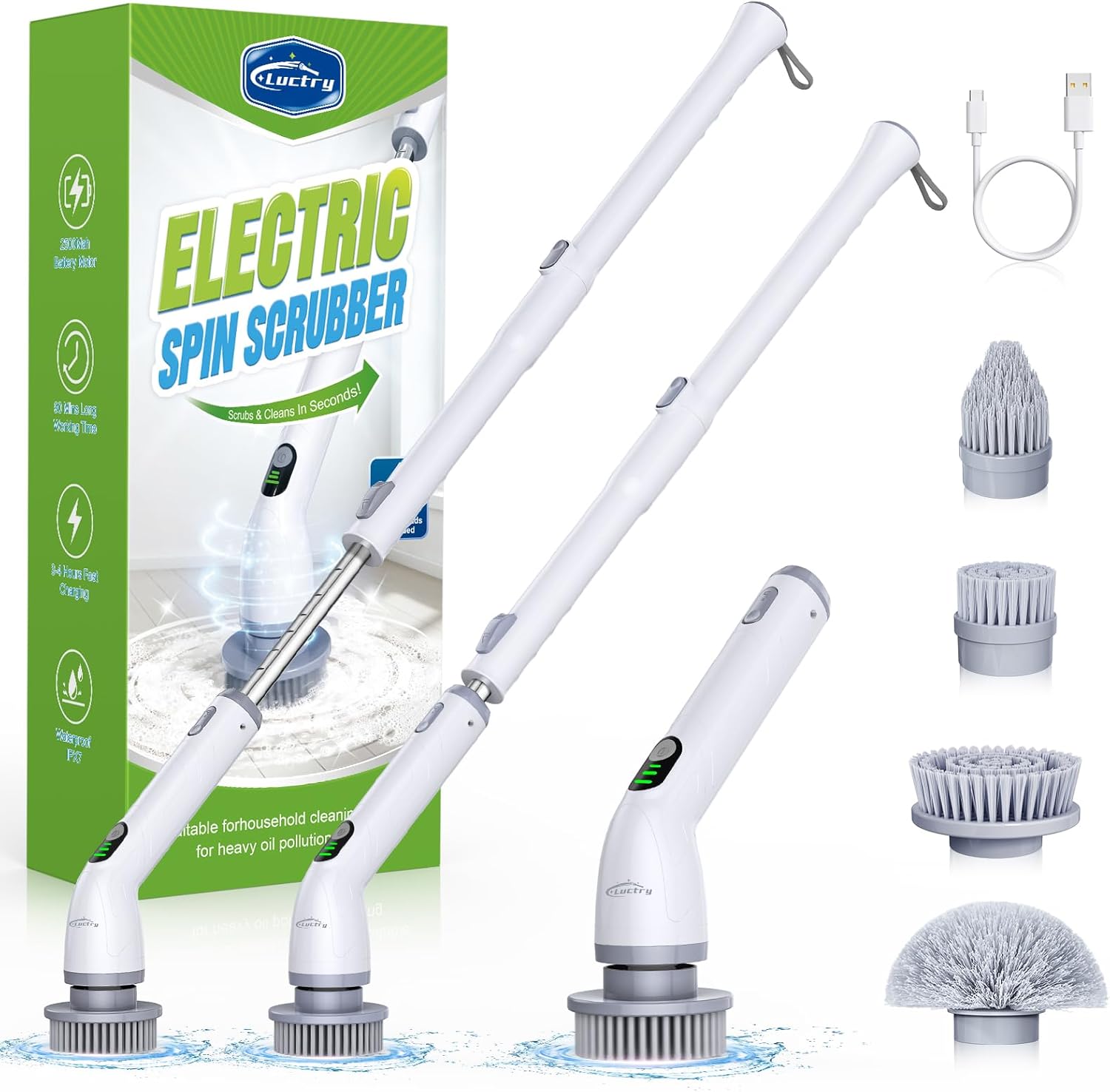 Luctry Electric Spin Scrubber, Cordless Electric Cleaning Brush with