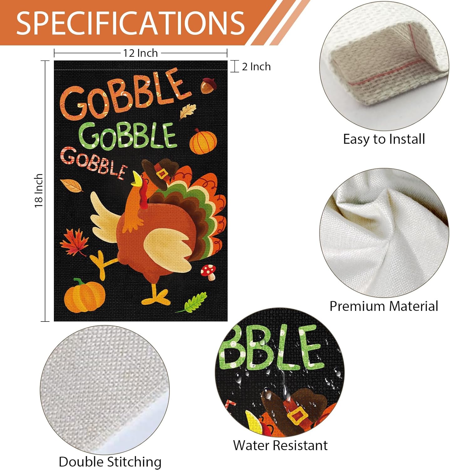 Heyfibro Gobble Turkey Thanksgiving Garden Flag 12 x 18 Inch Vertical Double Sided Burlap, Fall Autumn Pumpkin Yard Flags for Thanksgiving Day Harvest Seasonal Outdoor Decoration(ONLY FLAG) - Image 4