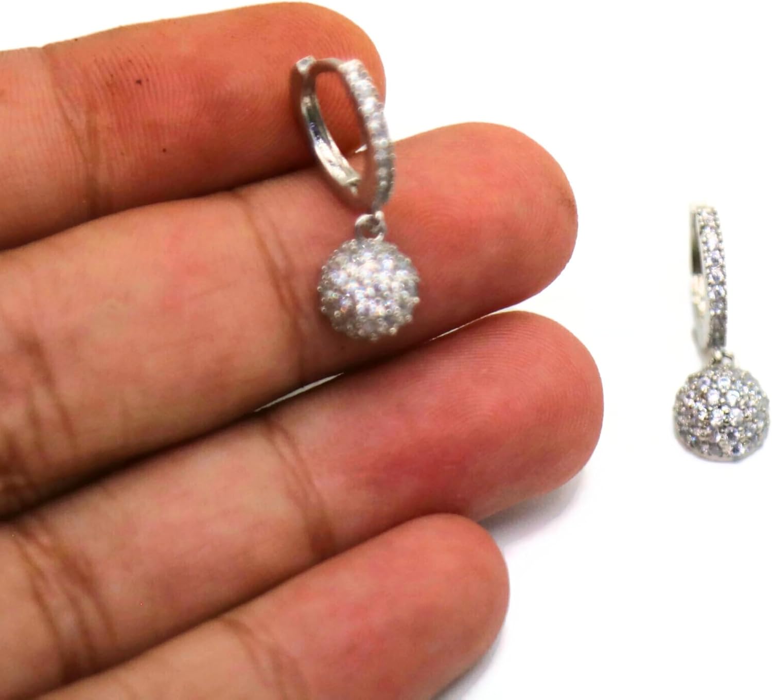 Women’s Silver Hoop Earrings with Pave Crystal Ball Pendant – Sparkling Dangle Huggie Hoops.KT0067 - Image 4