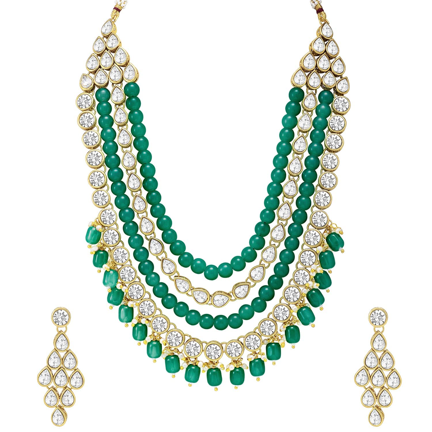 OOMPH Jewellery Green Kundan & Pearls Heavy Multi Layer Ethnic Mala Necklace Set with Drop Earrings For Women & Girls Stylish Latest (NEVM22_AMR1) (B0BKT7V55Y) Amazon Price History, Amazon Price Tracker