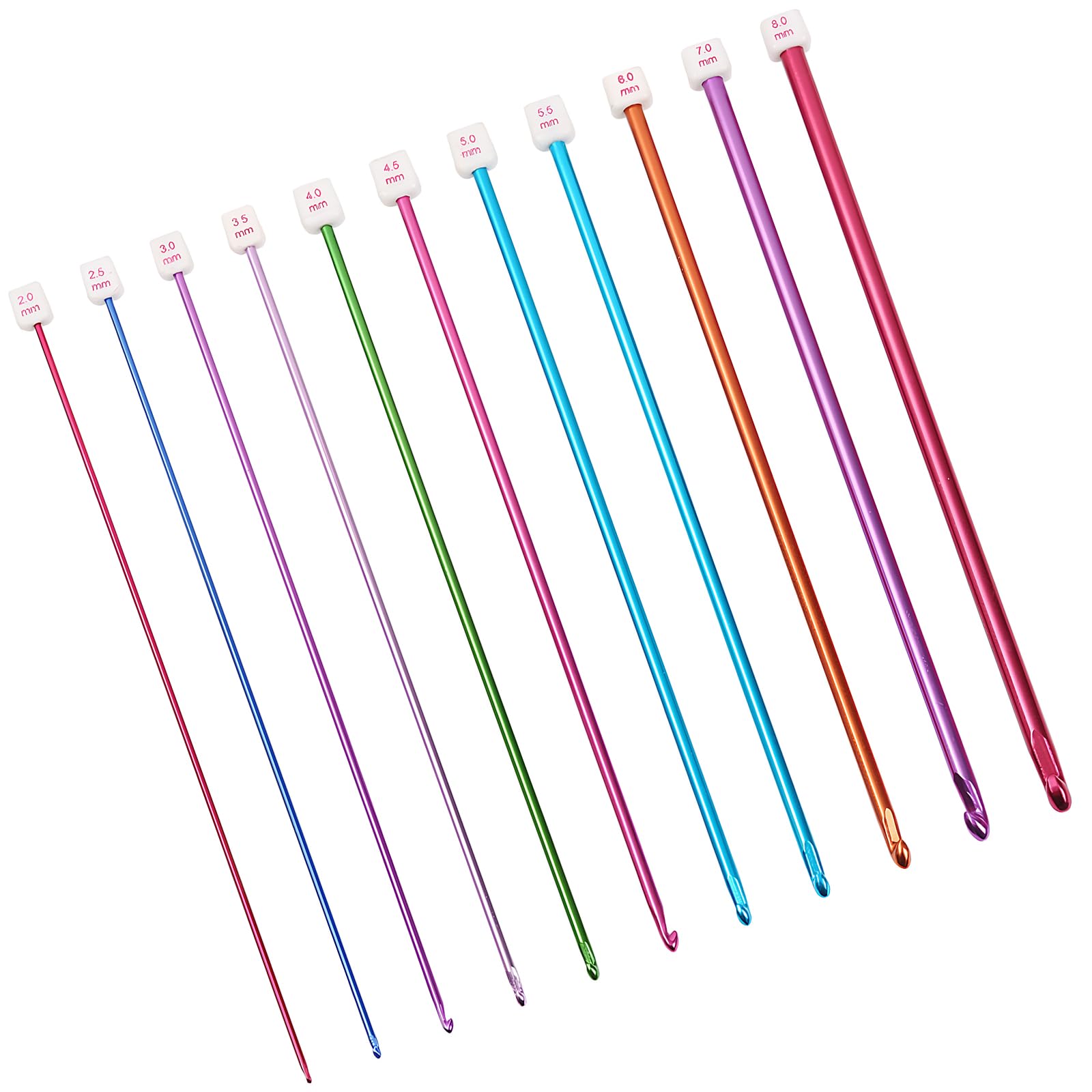 BLOOPIC アフガン針 かぎ針 セット (11本入り) 編み針 カラー 編み棒 アルミ製 レース針 防錆 長27cm 2.0~8.0mm マルチサイズ対応 DIY手芸/ニット/マフラー用 (色はランダム)