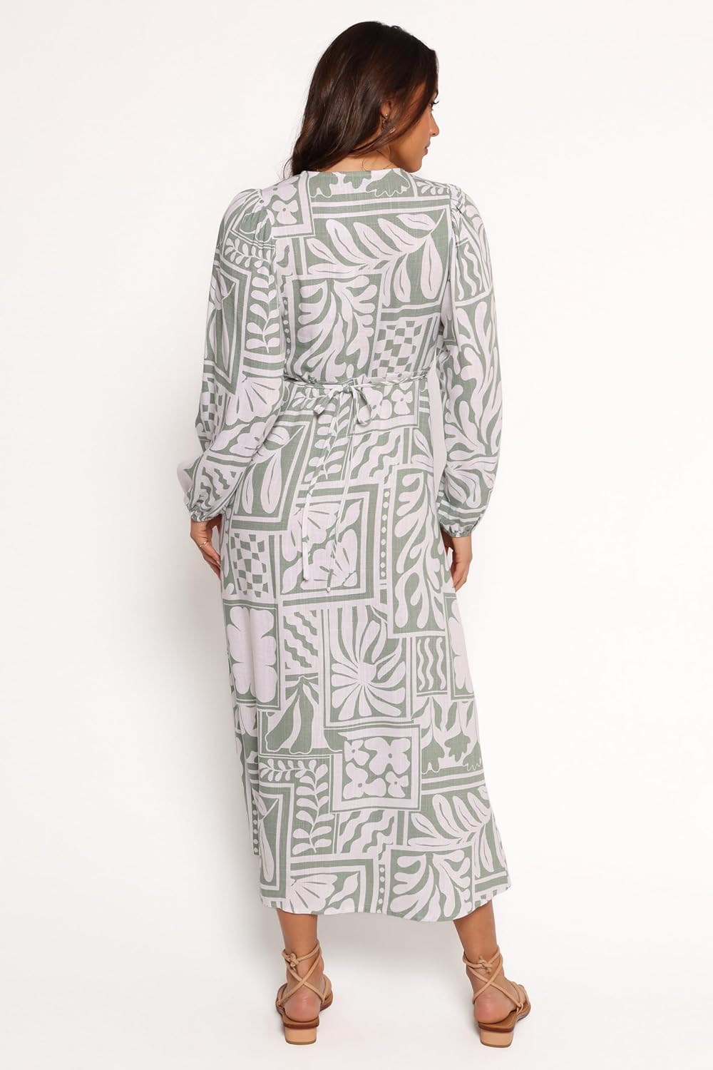 Petal & Pup Women's Kolby Long Sleeve Midi Dress Sage Print