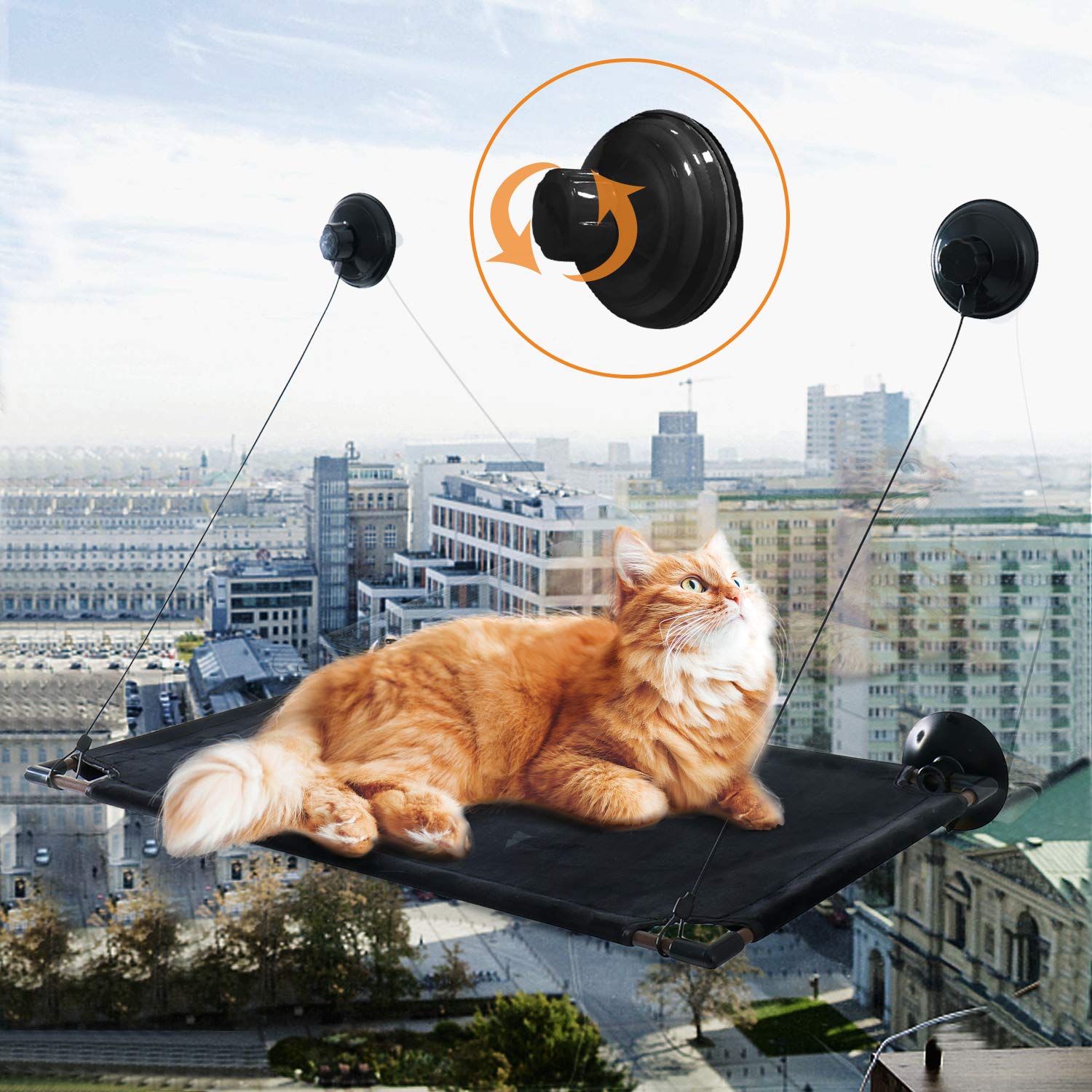 SunhooCat Window Perch with Screw Suction Cups, Cat Window Hammock for Two Cats, Large Space Cat Window Bed, Cat Window Seat for Sunbathing Holding up to 50 LBS Pet hammocks(Black)
