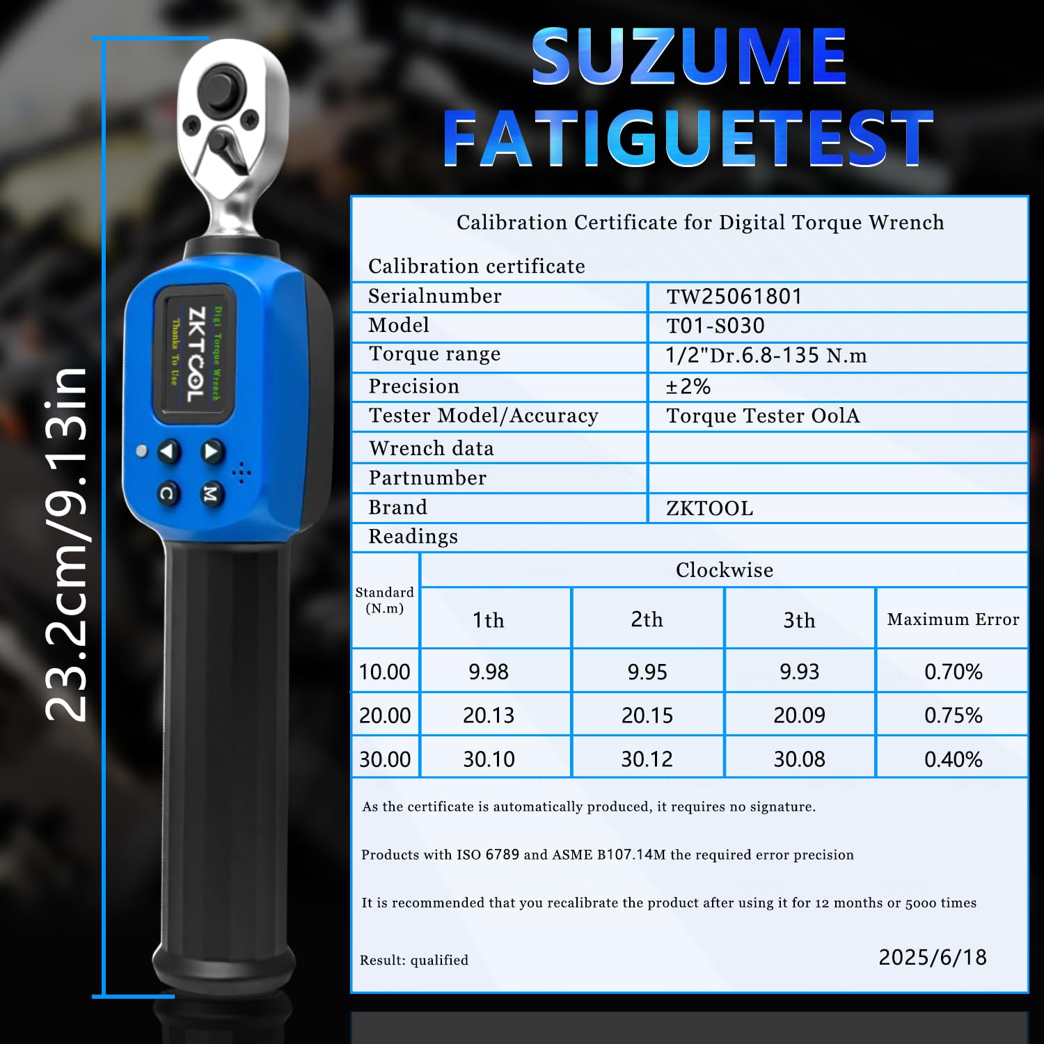 ZKTOOL Cyfrowy klucz dynamometryczny 1/10.2 cm, klucz dynamometryczny 1,5-30 Nm, ± 2% wysoka dokładność wyświetlacza LED kalibracja alarmu brzęczyka i śrubokręt krzyżowy, do samochodu, roweru i