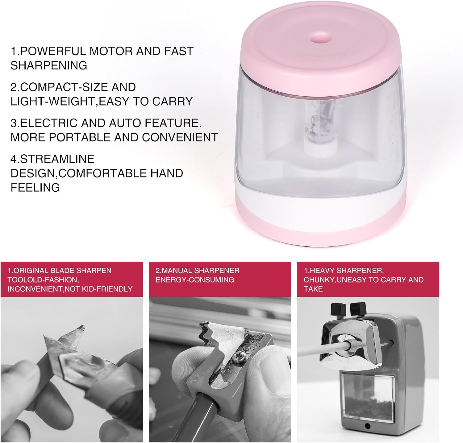 Chasing Y Office Pencil Sharpener,Powered by Battery,Auto & Manual image 5