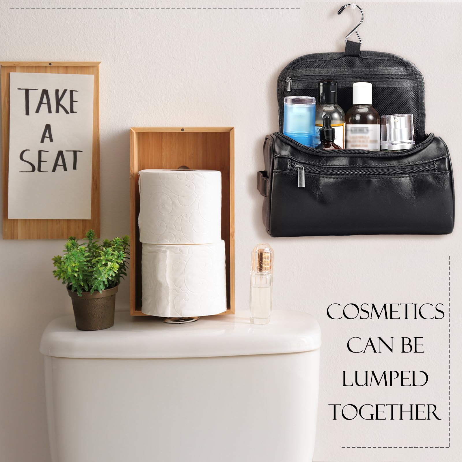 Aliceset 6 borse da toilette in pelle da uomo con gancio, regalo per testimoni dello sposo, borsa da viaggio in pelle regalo per lui, marito, padre, con manico laterale, nero