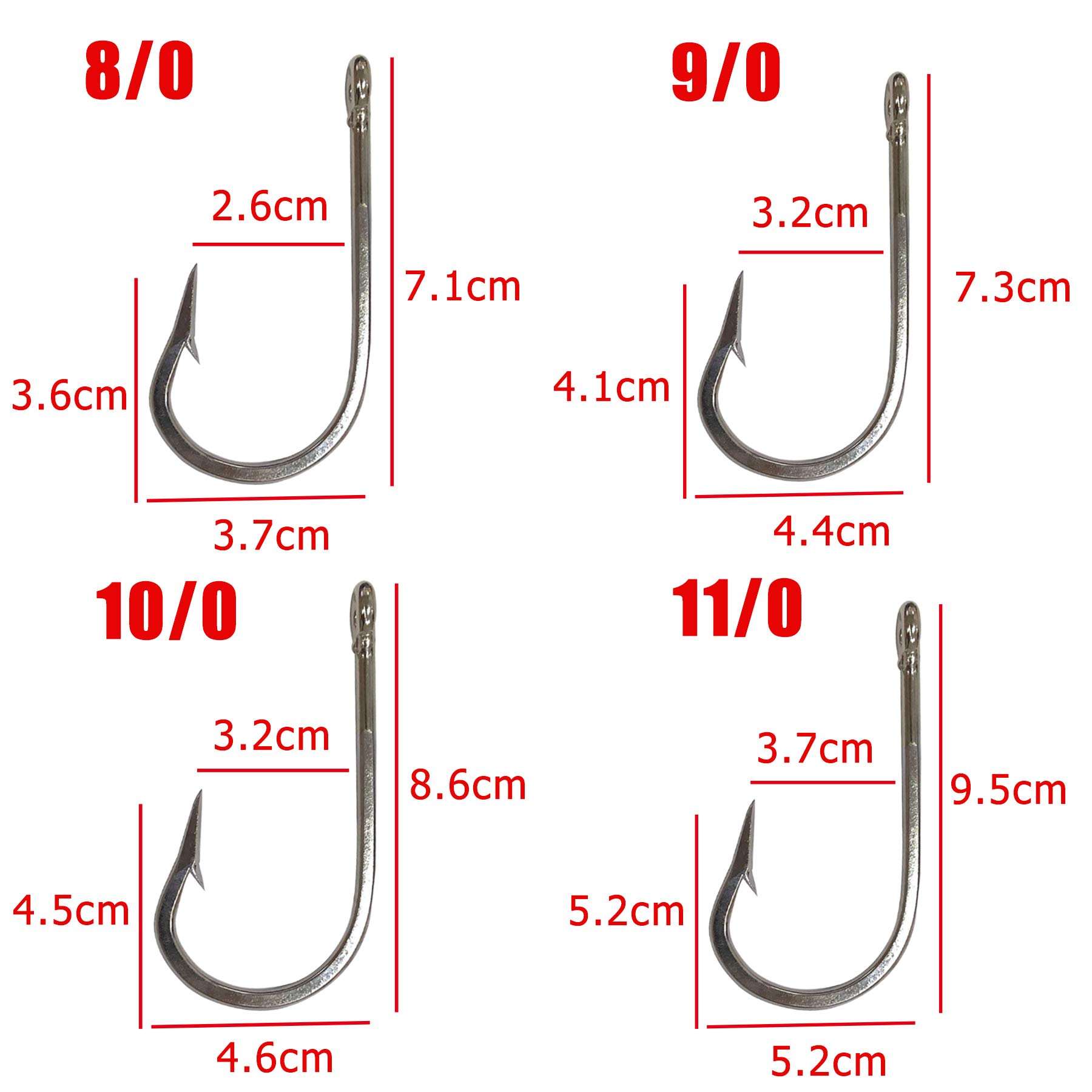 Tuna Shark Fishing Hooks 10pcs/lot Stainless Steel Big Game Sharp Fish Hook Round Bend Ringed Eye Saltwater 7691 Tuna Bait Fishhooks (11/0-10pcs) - Image 4
