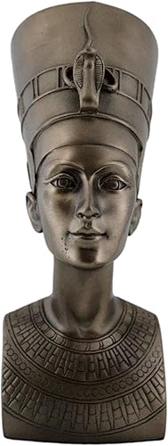 Ebros Gift Estatua de busto de retrato solemne nefertiti de reina egipcia clásica bronceada, 7 pulgadas de alto, hermosa escultura de figura real de