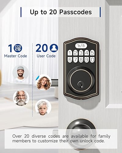 Miniatura 2 de Cerradura electrónica para puerta delantera, cerradura electrónica de puerta de entrada sin llave, doble cilindro, 20 códigos de usuario, bloqueo