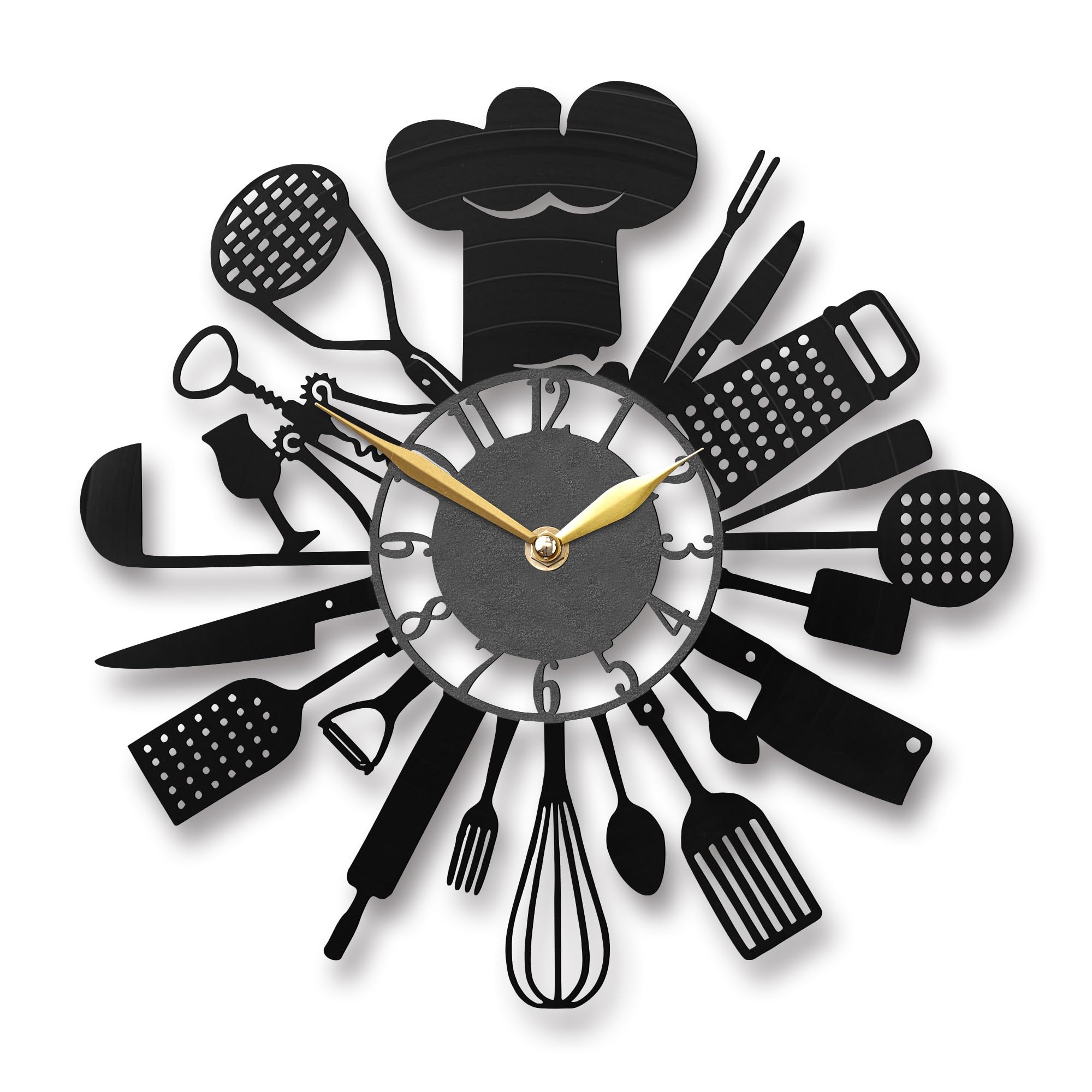 Horloge murale cuisine disque vinyle décoration noire salon moderne