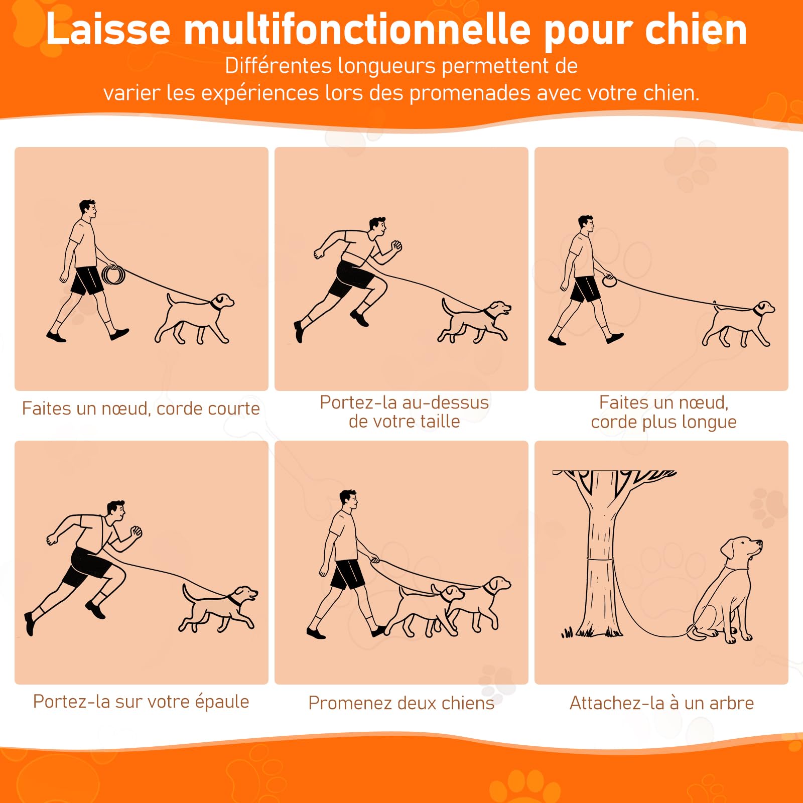 Aystkniet Laisse Multifonctionnelle 3M pour Chien, Laisse Dressage Réglable Adaptée aux Chiens de Taille Moyenne à Grande, Laisse Robuste en Nylon pour 2 Chien, Force extrême jusqu'à 250kg, 12mm