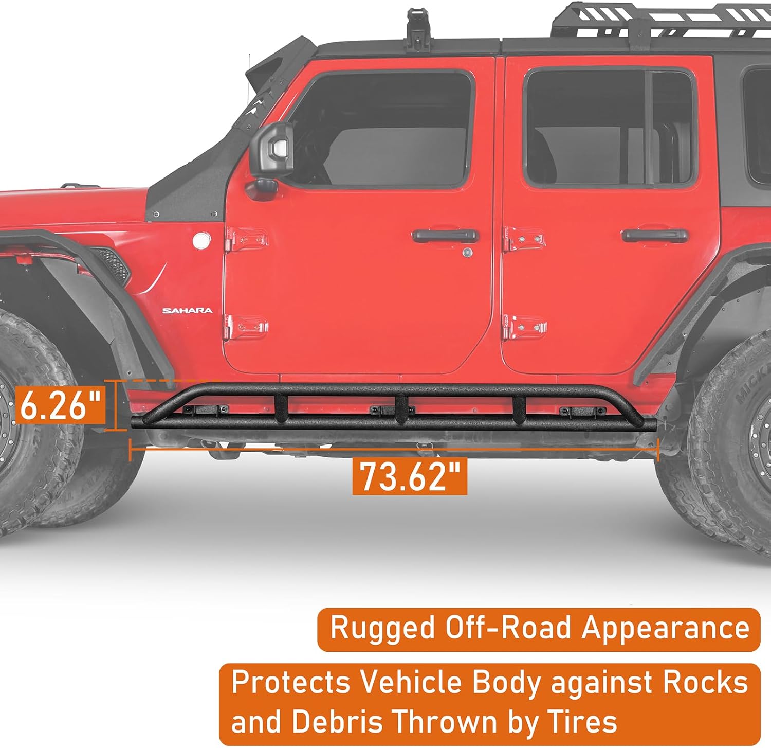 Hooke Road Wrangler JLU Rocker Slider Side Door Body Armor Guards for Jeep Wrangler JL Unlimited 4-Door 2018 2019 2020 2021 2022 2023 2024 2025 2026
