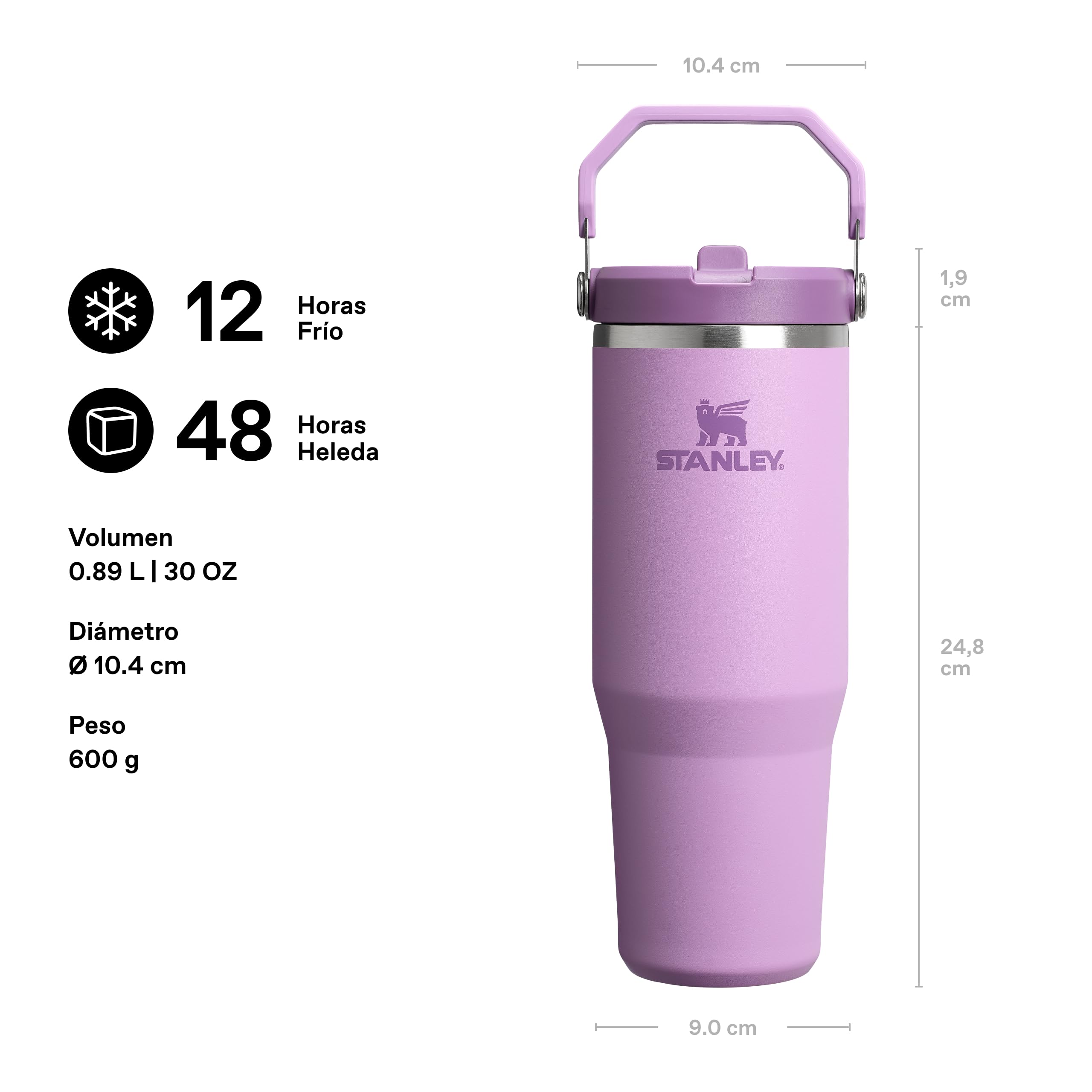 Stanley 1913 Flip Straw Botella Agua con Pajita 0.89L - Lilac | Conserva el Frío 12 Horas - Termo Agua Fria - Acero Inoxidable - Sin BPA - Fácil de llevar - Apta Para Lavavajillas