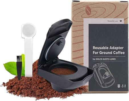 Reusable Coffee Capsule Adapter, FOXNSK Refillable Coffee Capsule Adapter Coffee Capsules Converter for Dolce Gusto edgLUMIO DG325 Machine with 1 Spoon and 1 Brush