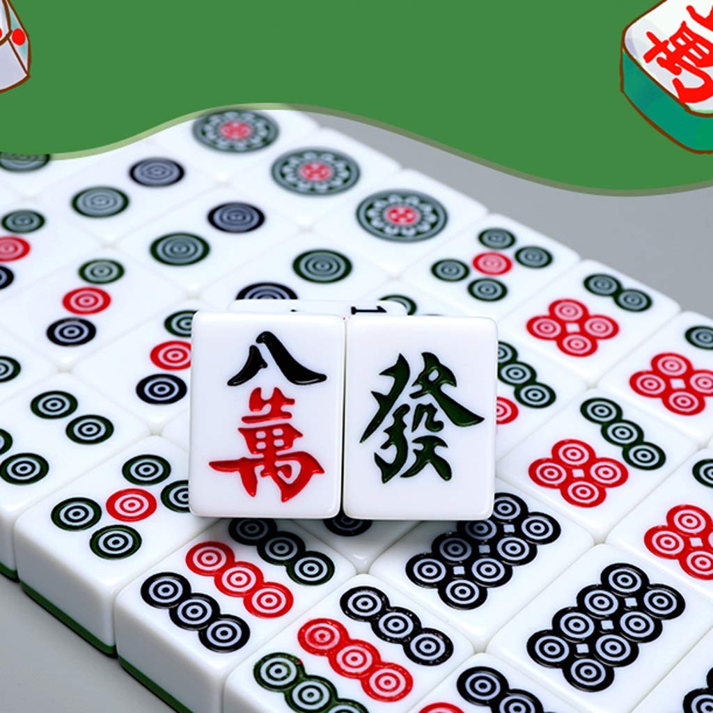 Zestaw Mahjong Zestaw płytek MahJongg Zestaw chińskich gier Mahjong, w tym 144 kości do gry, torba do przechowywania (do gry w stylu chińskim) Zestaw chińskich gier Mahjong (kolor: zielony, rozmiar: