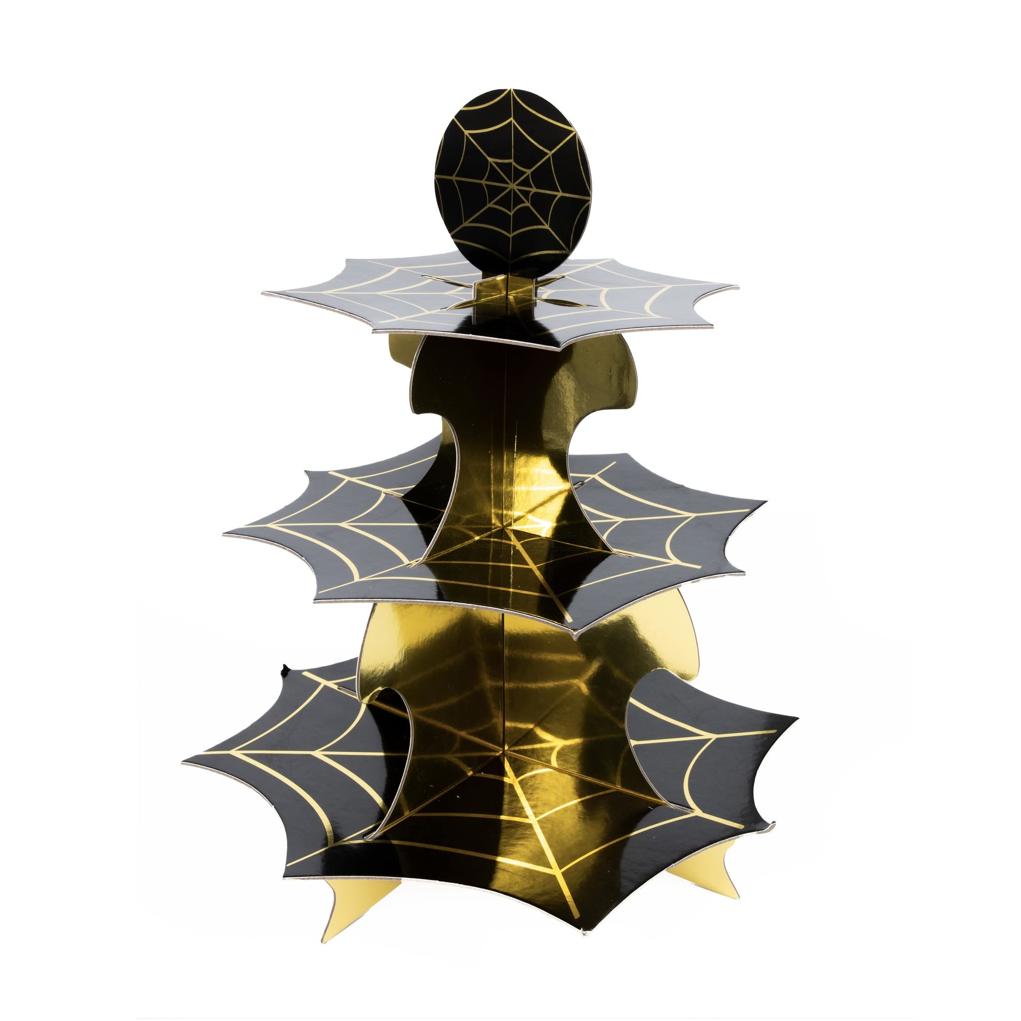 Sparkles Partyware Black Halloween Cake Stand Spider Web - Pack Of 1-3-Tier And Gold Cardboard Cake Stand With Spiderweb Design - Fun Halloween Party Tableware Decoration