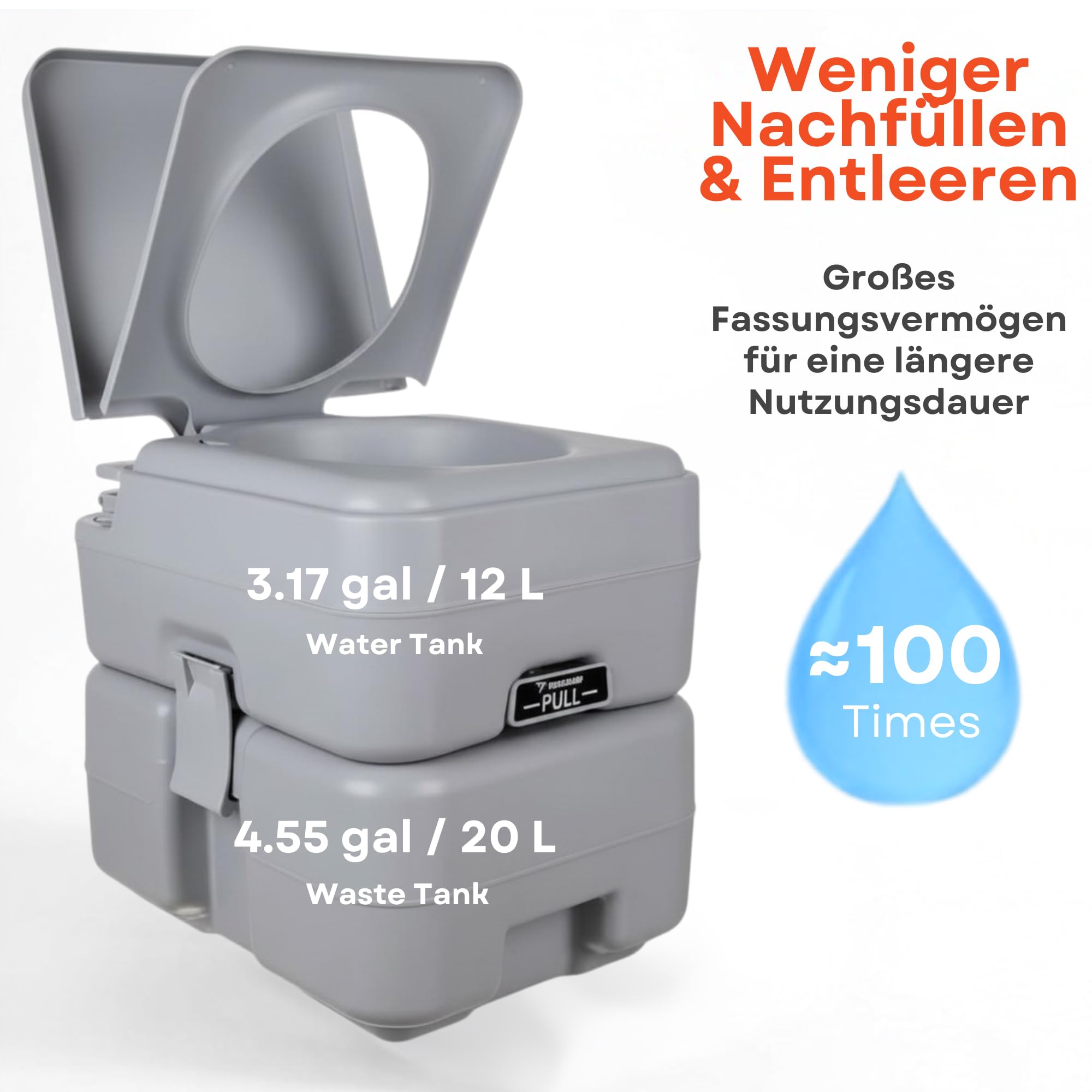 Campingtoilette Tragbare Toilette 20L + 12L, bis 150 kg! Chemietoilette Mobile WC Camping WC Reisetoilette Porta Potti Wohnmobil Wohnwagen Bootsfahrten Ausflüge Festival Grau