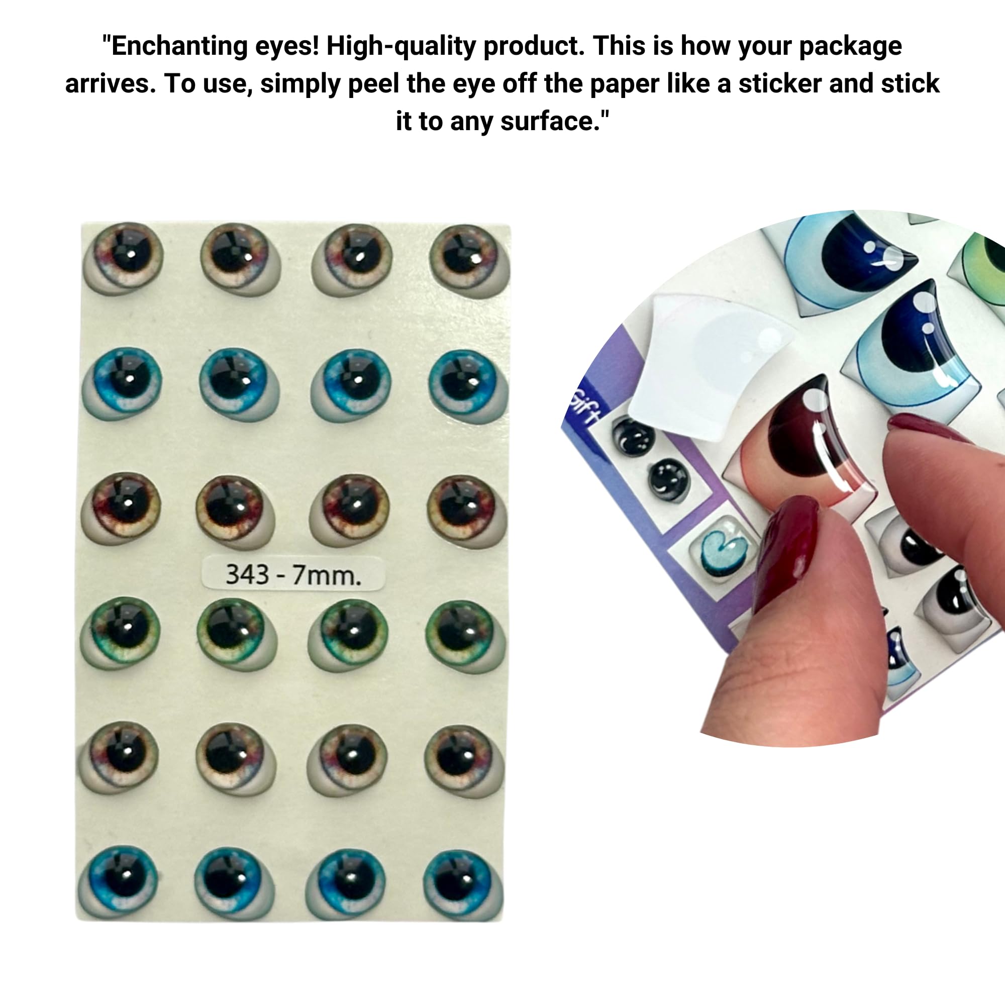 343-7: 12 of 7mm Pairs of 3D Resin Eyes (Brown, Blue & Green) – Adhesive & Self-Adhesive for Crafts, Clay, Polymer, EVA, Cold Porcelain,Sculpture, Felt, Plaster, Paper, Fantasy Eyes, Ceramics & More