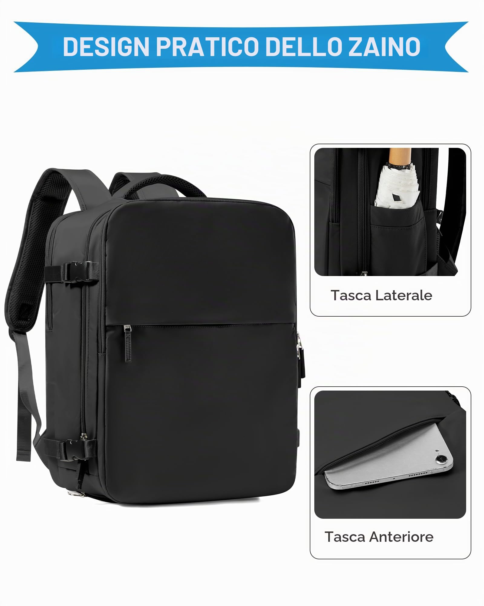 SZLX Zaino Ryanair 40x30x20 Sottovuoto Zaino da Viaggio 40x30x20 Wizzair | Bagaglio a Mano 40x30x20 Donna Uomo Borse da Cabina per Ryanair Easyjet Adatto a PC da 14 Pollici con USB e scomparto scarpe