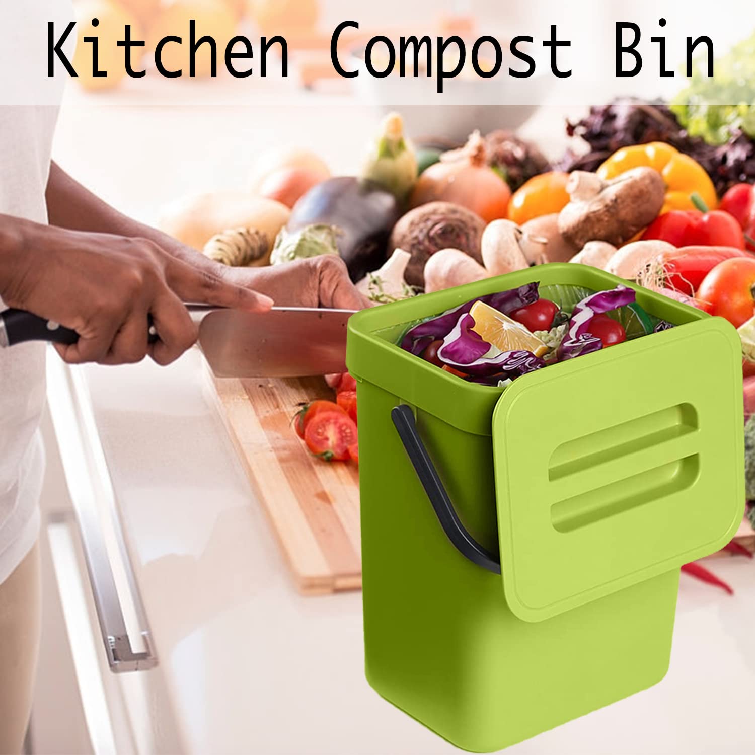 Poubelle à Compost De Cuisine, Poubelle Suspendue Avec Couvercle Pour Porte D'armoire De Cuisine, Sous évier, Poubelle Murale Pour Salle De Bain (couleur : Petit-vert