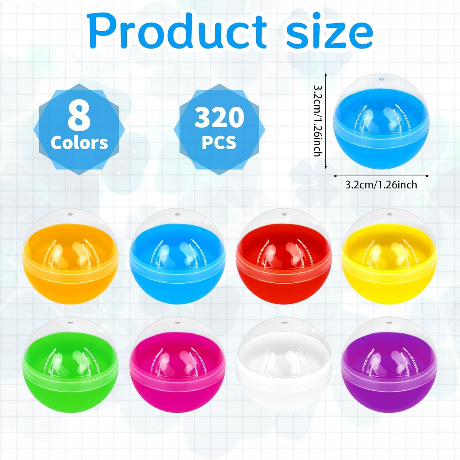 320 Pcs Gumball Vending Machine Capsules 1.26 Inch Empty Round Capsules Clear Plastic Small Toy Containers for Prizes Party Favors Supplies (Multicolor)
