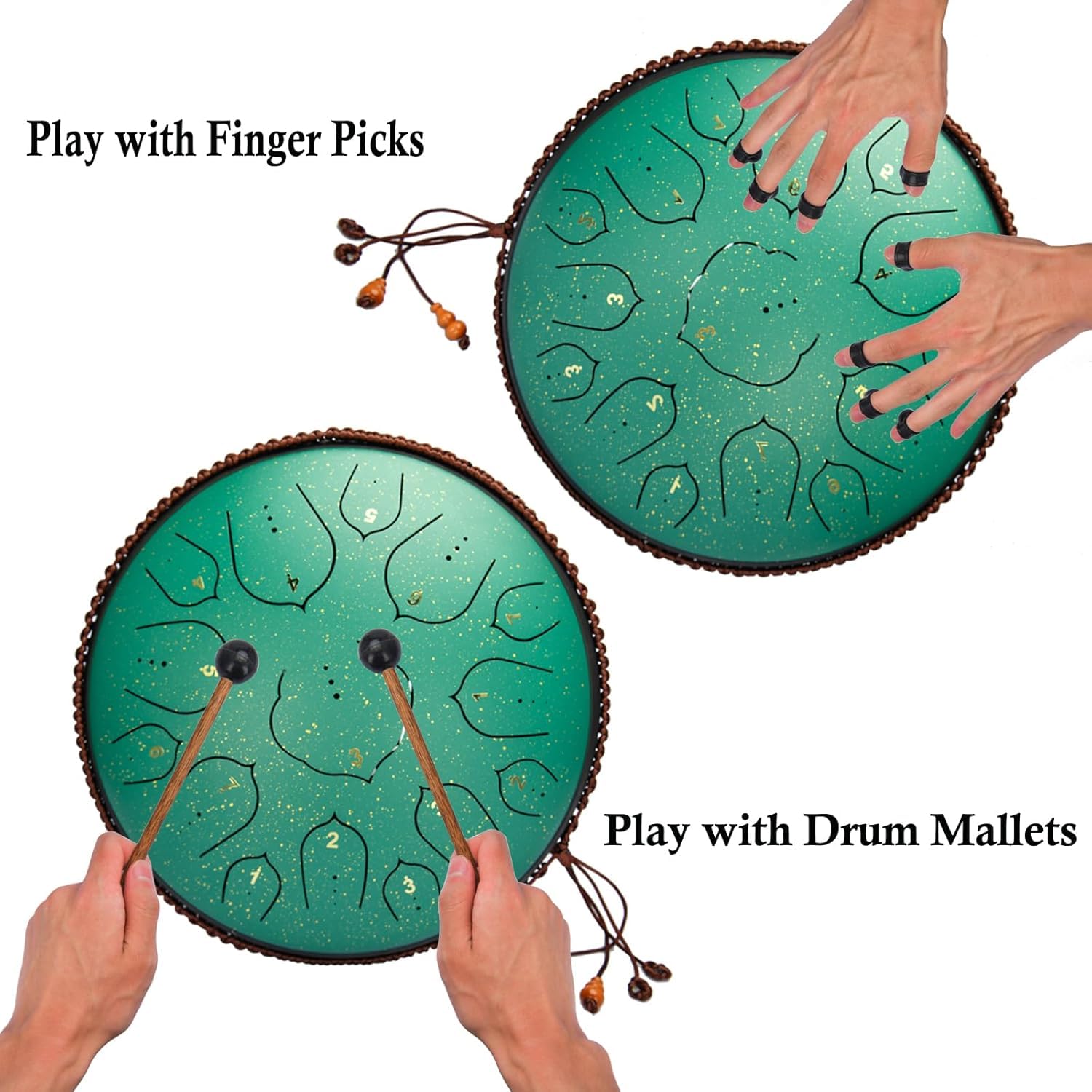 Steel Tongue Drum Stahltrommel Handpan Drum Musikinstrumente für Kinder Erwachsene Anfänger für Meditation Yoga Zazen, Sound Healing (14 Zoll 15 Noten)