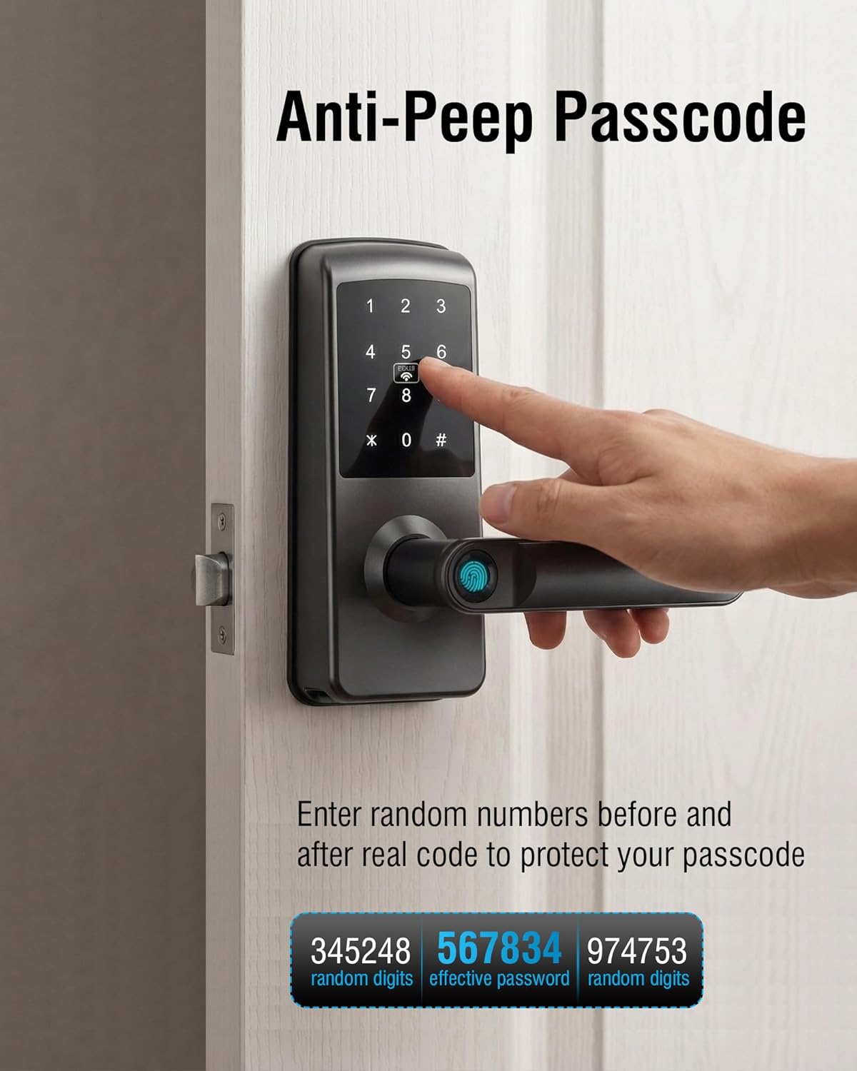 Smart Lock with Handle, 5-in-1 Keyless Entry Door Lock, Biometric Fingerprint Door Lock with Keypad, Bluetooth/APP Control, Auto Lock, Easy Installation for Front Door, Bedroom, Office