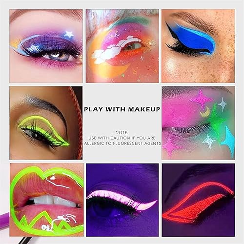 Miniatura 6 de MAEPEOR Juego de delineador líquido mate de 12 colores, con brillo UV, delineador de ojos neón, impermeable, a prueba de manchas, de larga duración,
