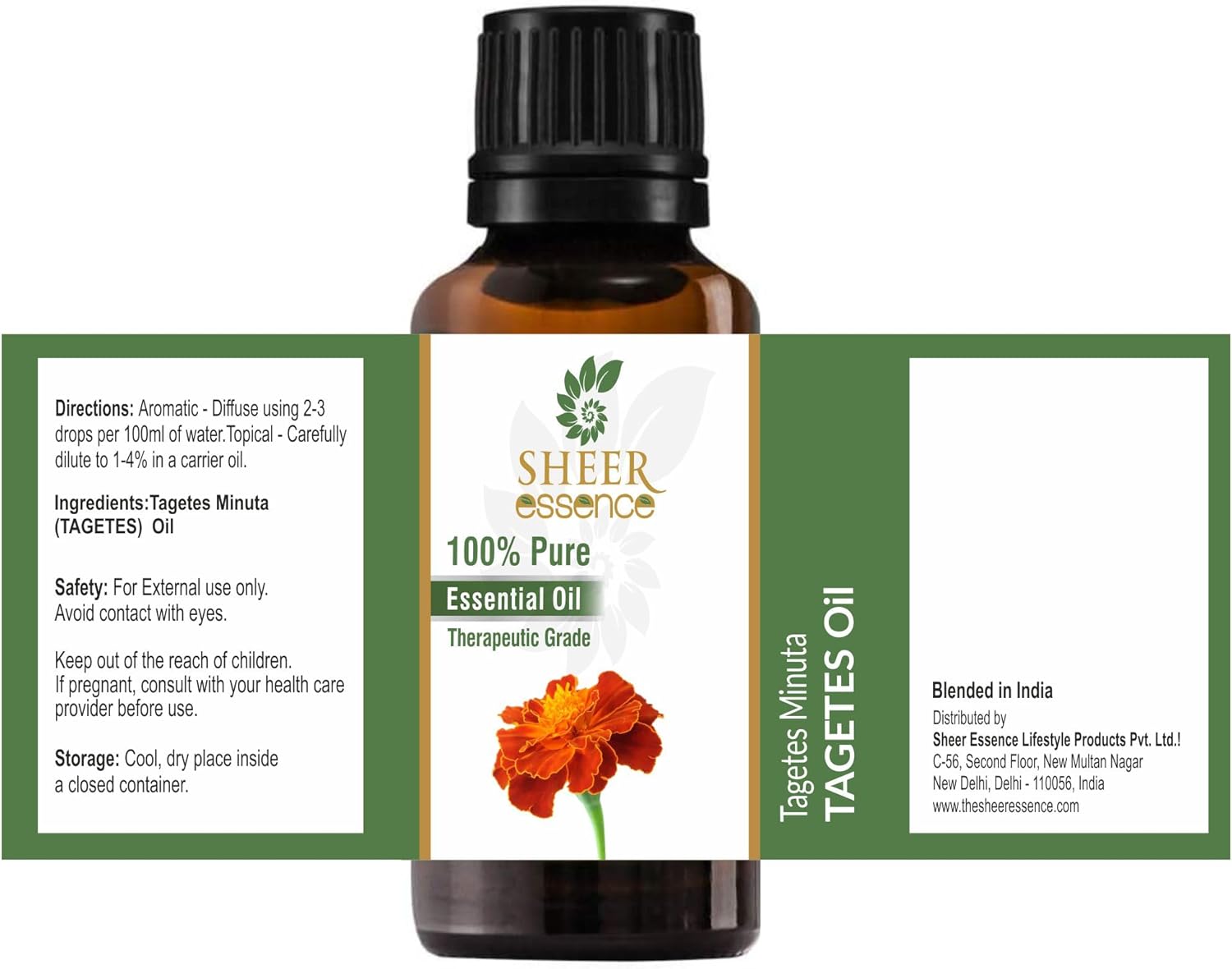 Tagetes Oil -(Tagetes Minuta)- Essential Oil 100% Pure Natural Undiluted Uncut Therapeutic Grade Oil 1.01 Fl.OZ