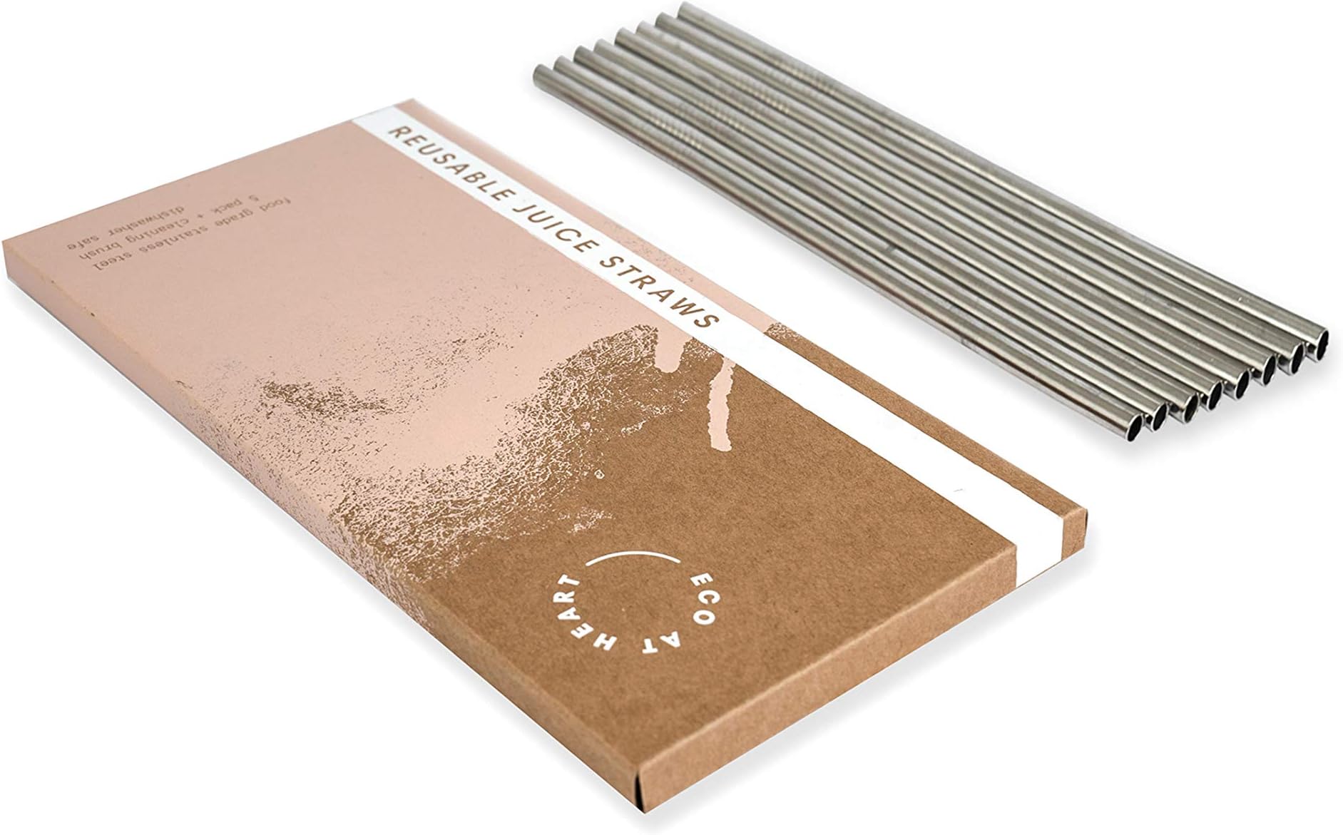 Reusable Straws - Set of 8 THIN JUICE Stainless Steel Drinking Straws 8.5in Length for Juices. Straight Straw Cleaning Brush Included