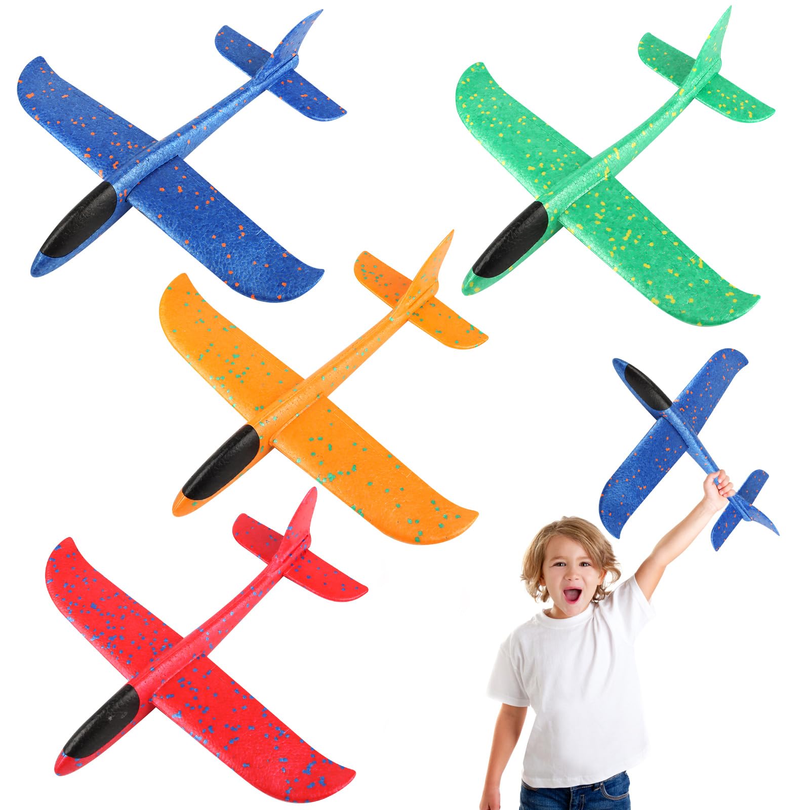 TOSAVGA 4 Pièces Avion Polystyrène Planeur Enfants 38cm, Avion Jouet Enfant, Volant Maquette Avio Jouets Plane Main Lancer pour Enfants et Adultes
