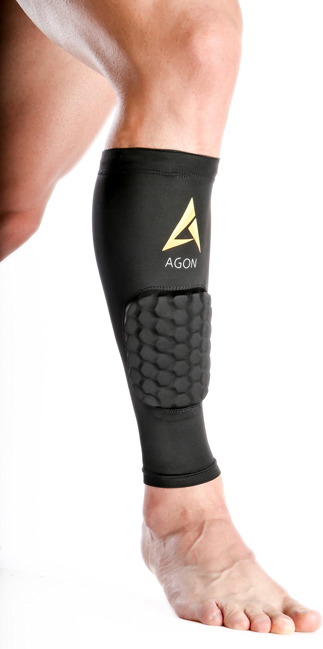 AGON Calf Compression - Single Sleeve with Padding Brace Support Shin Guard Leg Compression Socks for Splint, Calf Pain Relief - Men, Women, and Runners for Running Cycling (Small)